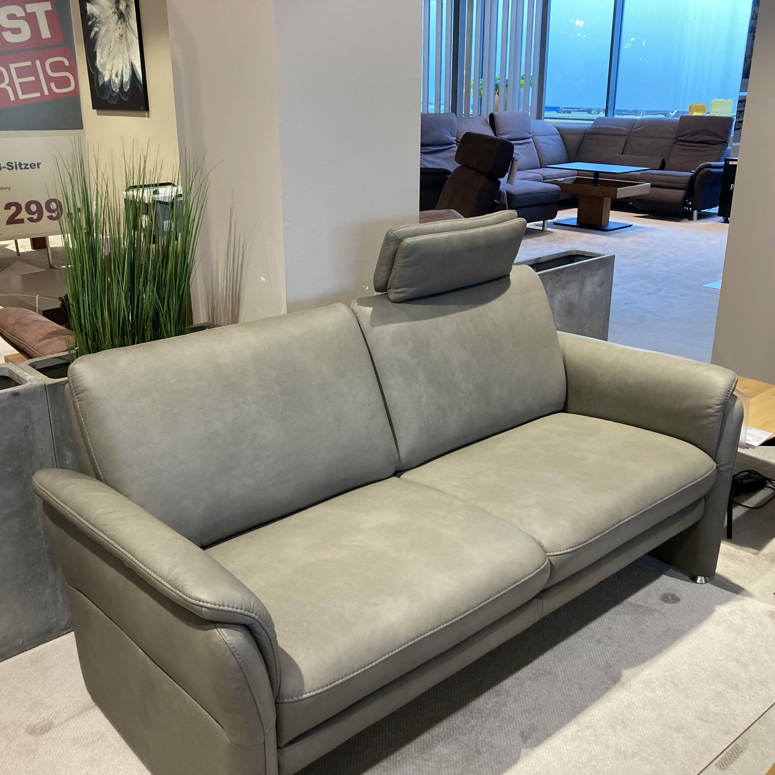 Steinpol - Garnitur Polsteria Pares Leder Levita Smoke Grau Füße Aluminium Poliert - 4