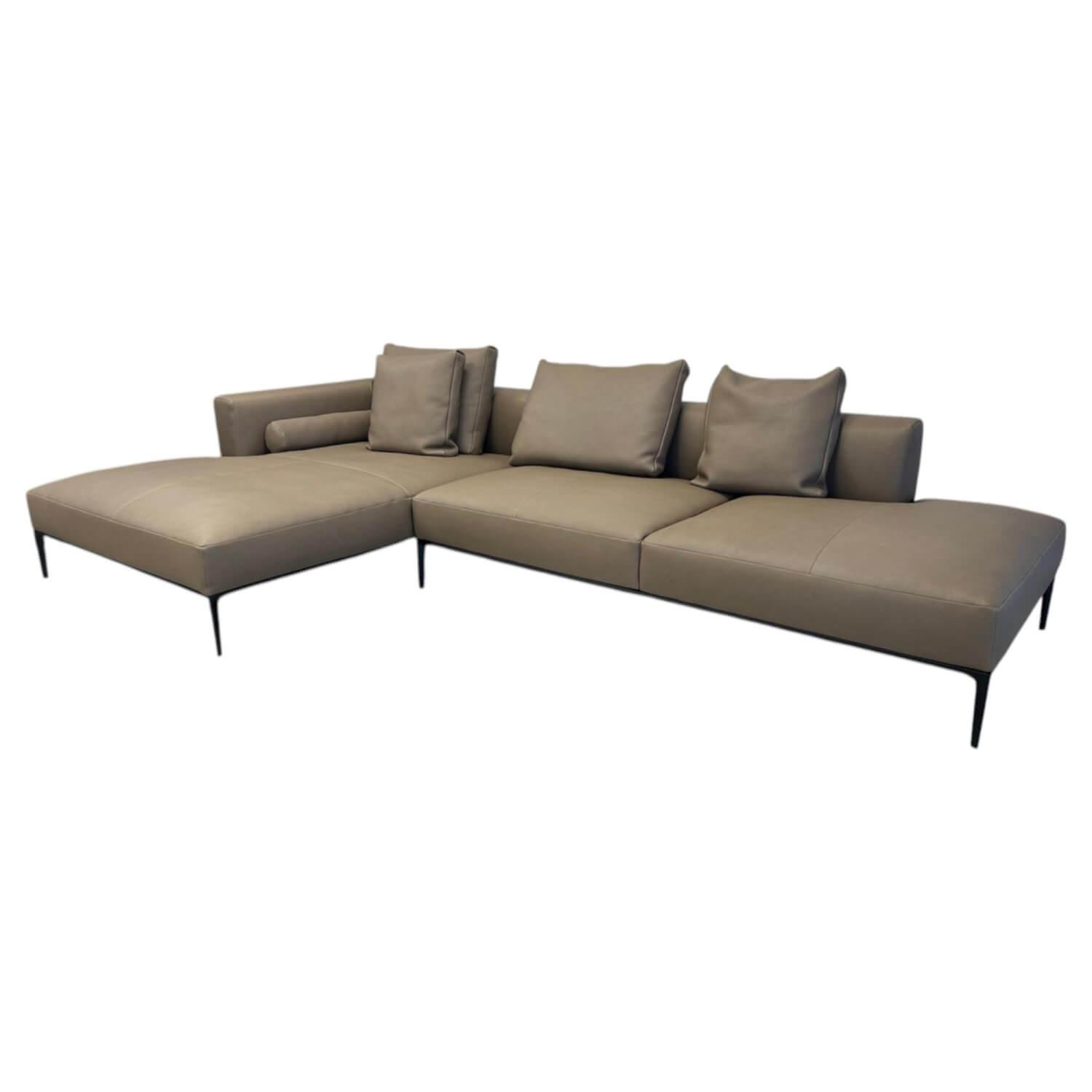 Walter Knoll - Sofagruppe Jaan Living 783 Leder Safari 1372 Clay Braun Grau Gestell Aluminium Schwarz Hochglanz Beschichtet Mit Kissen - 1