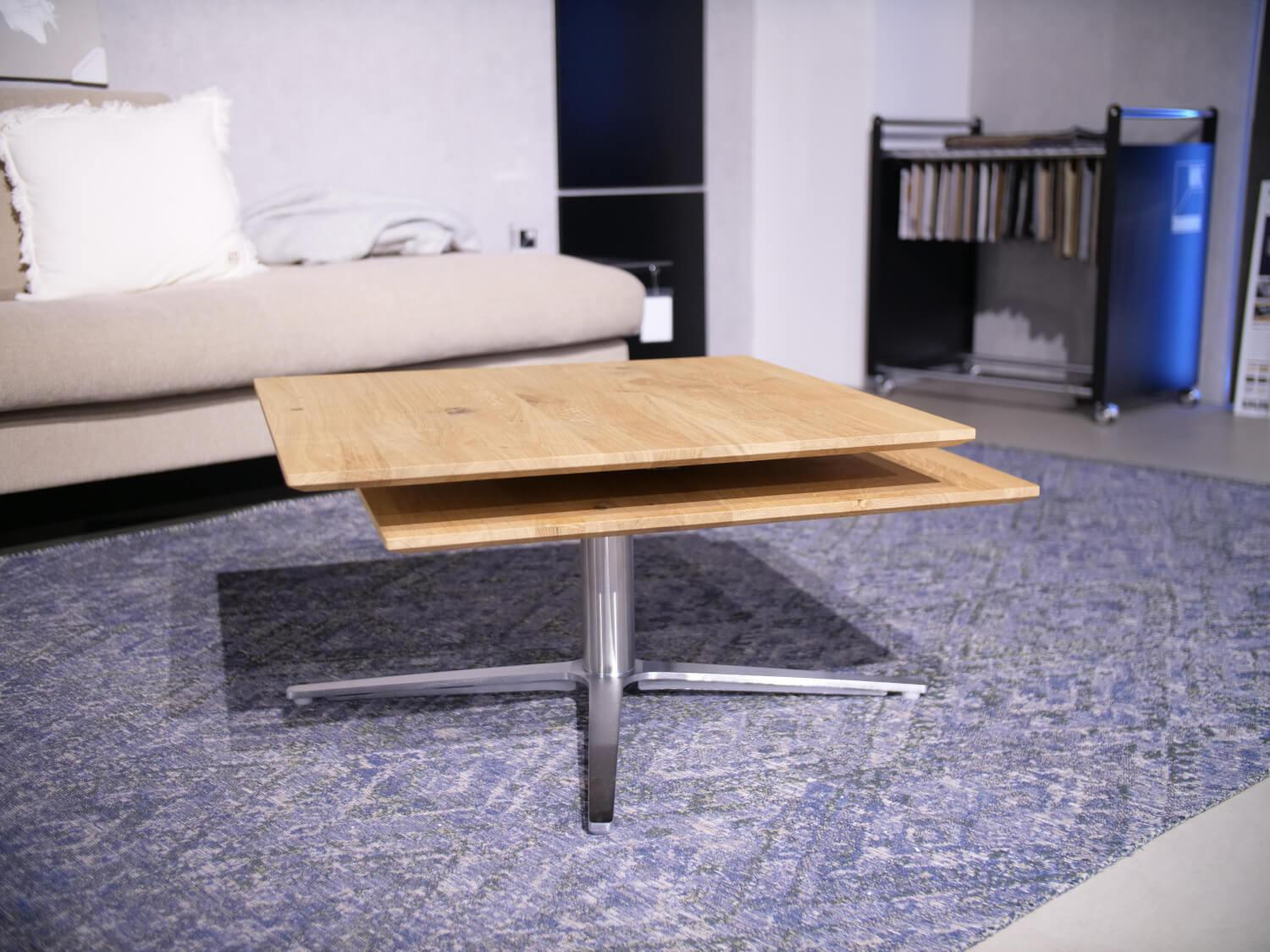 Ronald Schmitt Design - Couchtisch Evita M509 Zwei Platten Eiche Massiv Gestell Edelstahl Drehbar - 2