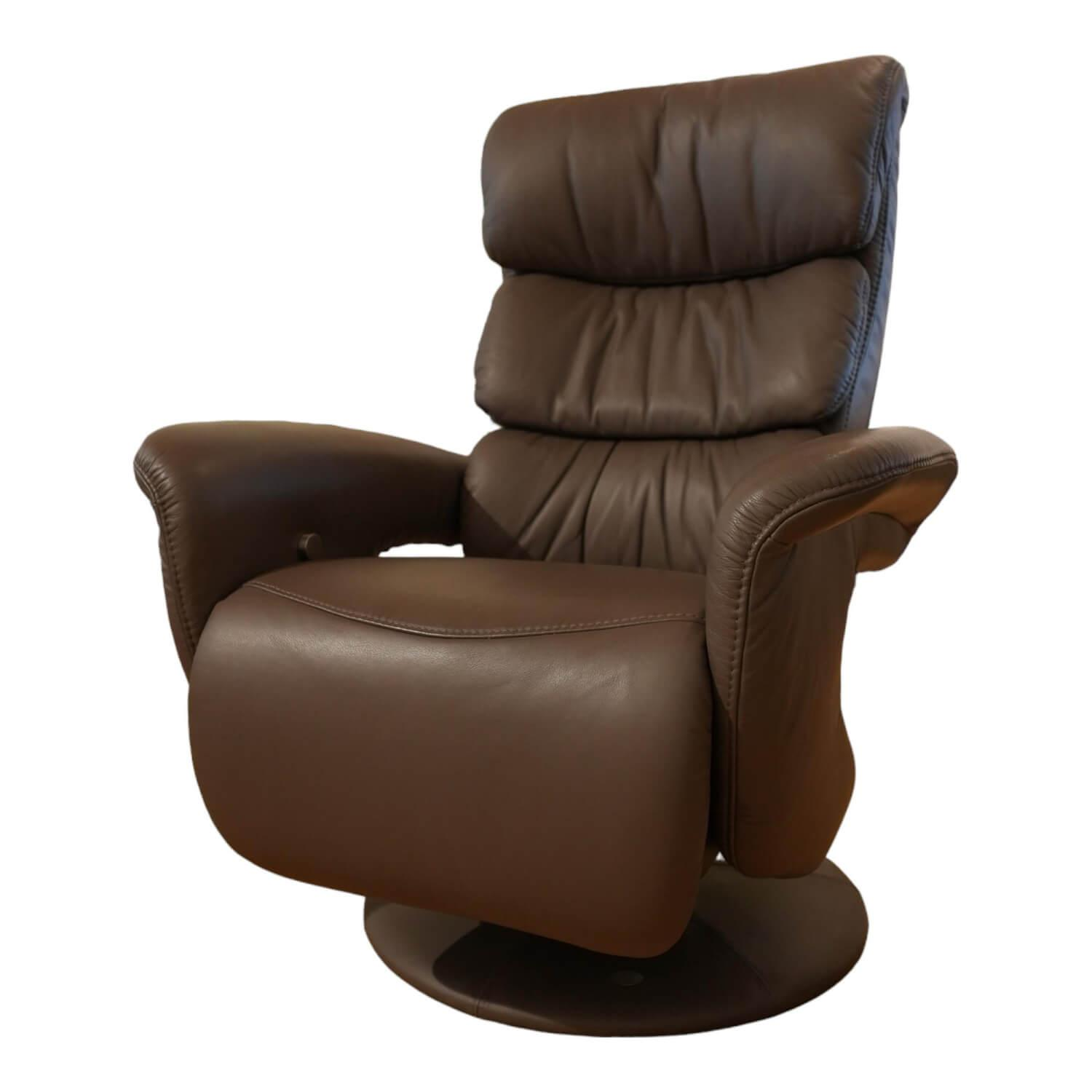 himolla - TV armchair Easyswing cover leather 24 Longlife mud brown foot plate covered - 1