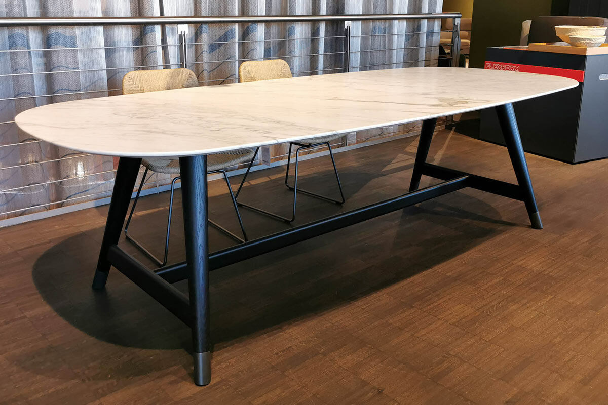 Flexform - Esstisch Desco Tischplatte Marmor Calacatta Oro Matt Gestell Esche Ebenholzfarben Gebeizt - 6