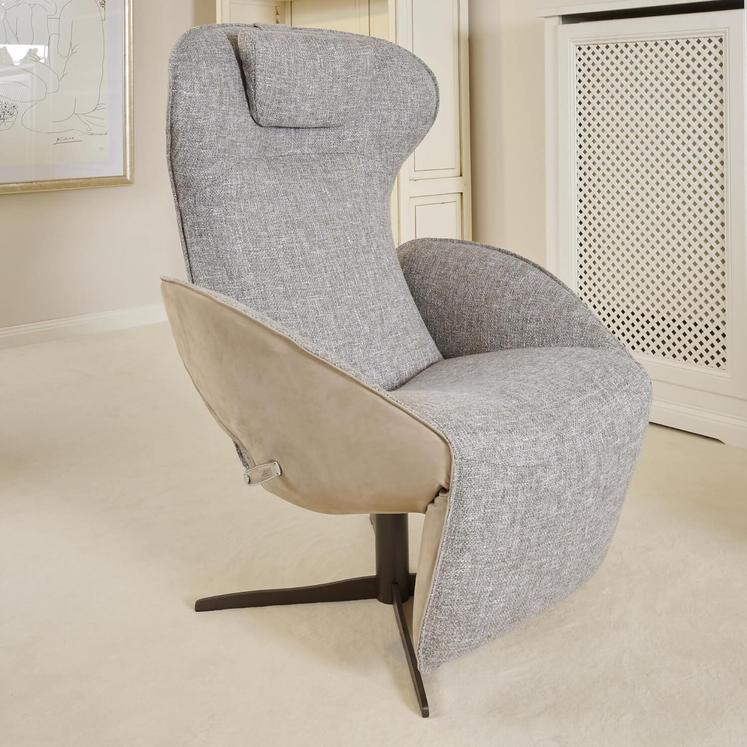 Jori - Funktionssessel Daydreamer Mit Nackenkissen Bezug Innen Stoff Aco 212|F2a Grau Außen Leder Nubuk Creme - 14