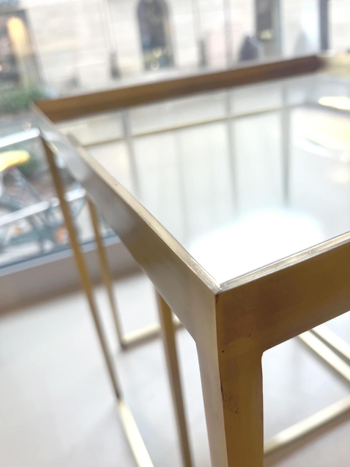 Own production - Set of 2 side tables top glass frame metal gold look gold - 2