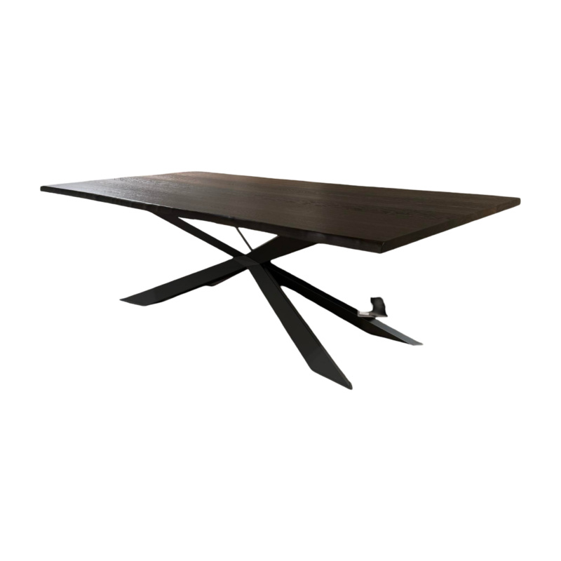 Cattelan Italia - Esstisch Spyder Wood Platte Eiche Verbrannt Gestell Stahl Graphit Matt Grau Lackiert - 1