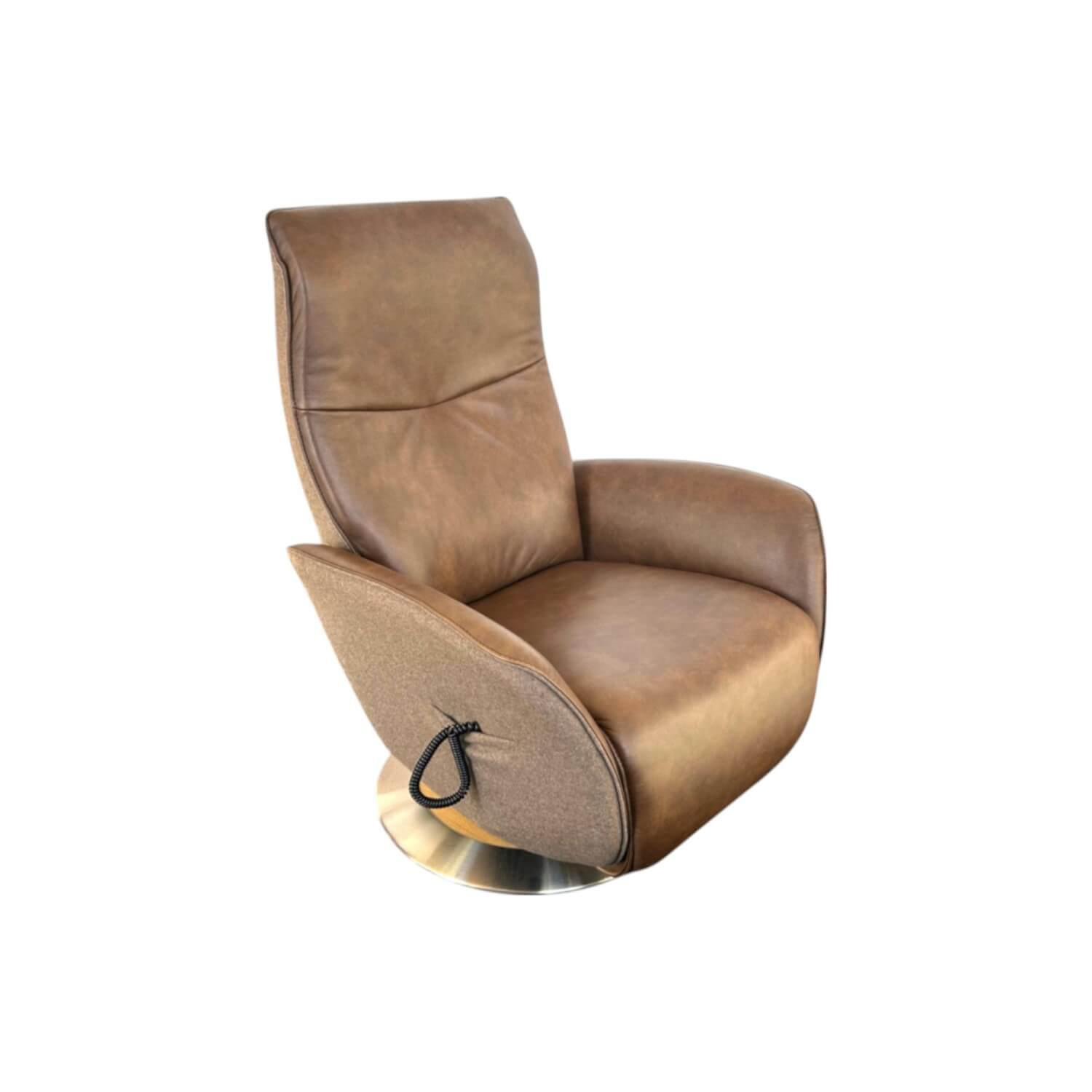 himolla - Relaxsessel 7928 Easy Swing L Sitzfläche Leder Eleganza Forest Braun Rücken Und Seiten Stoff Salino Schlamm Braun Drehteller Holz Wildeiche - 1