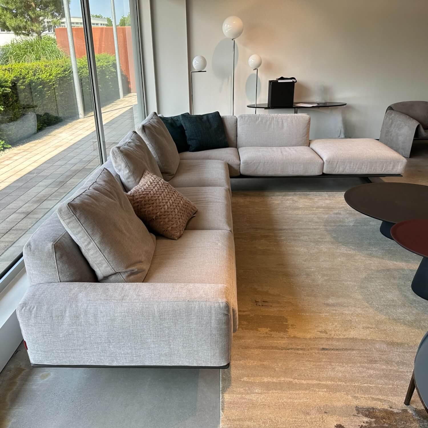 Flexform - Ecksofa Soft Dream Stoff Ellisse 1170 Grau Platform Leder 5003 Grau Füße Metall Brüniert - 11