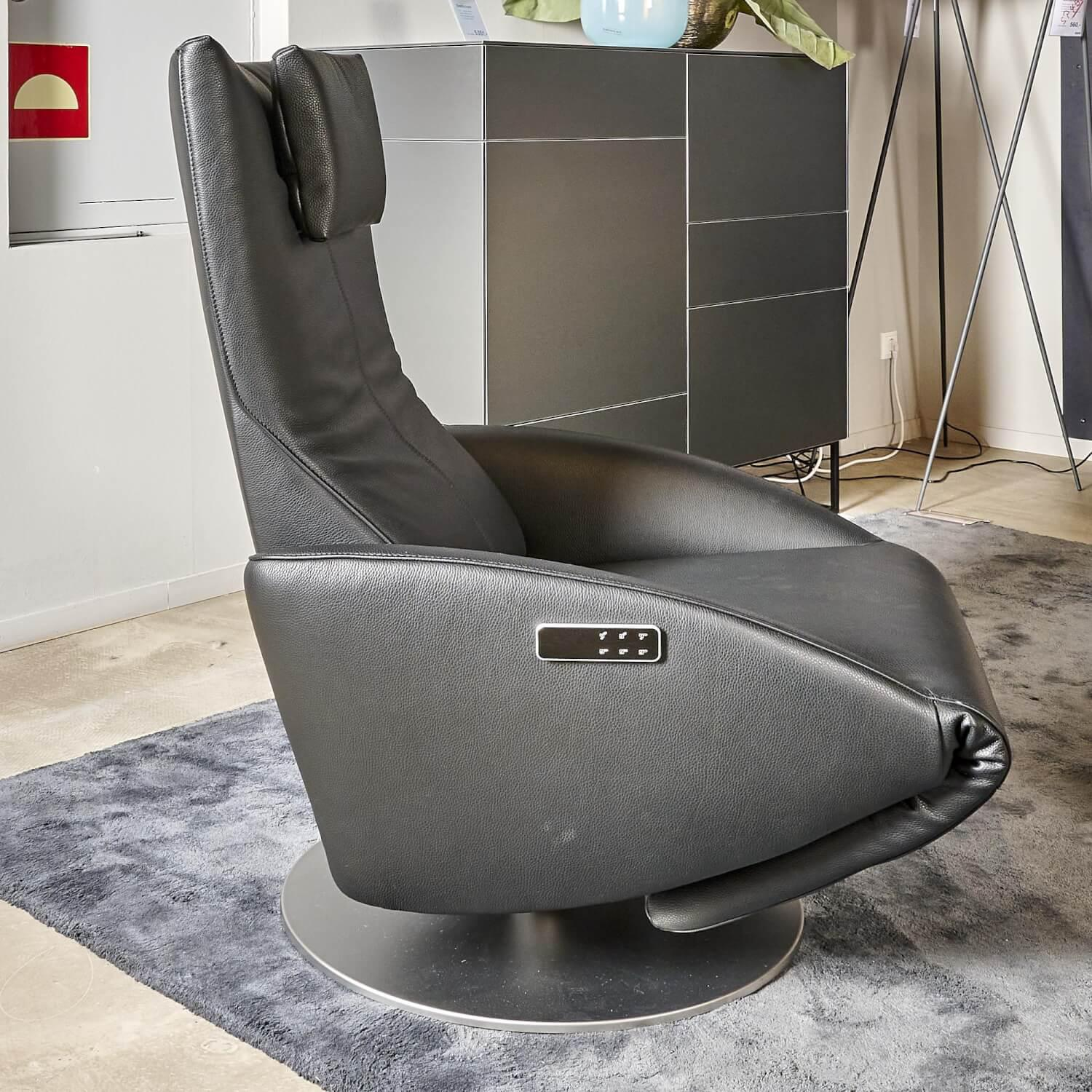 FSM - Relaxsessel Mate Mit Motorischer Verstellung Bezug Leder Living Black Drehteller Perlglanz - 9