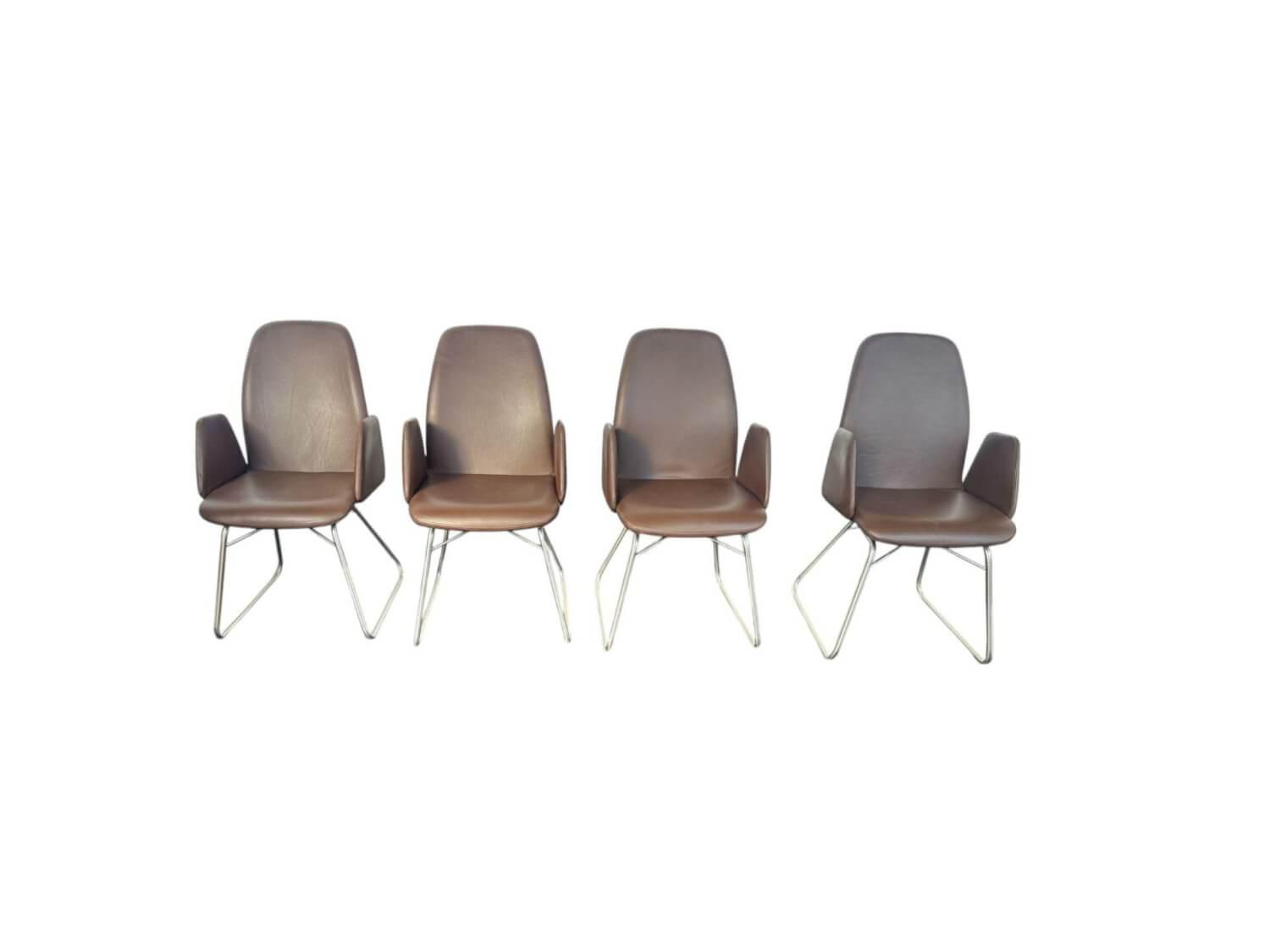 Lavida - 4er Set Kufensessel Rocco Moover  Leder Toledo Espresso Braun Gestell Edelstahl Robust Optik Matt - 1