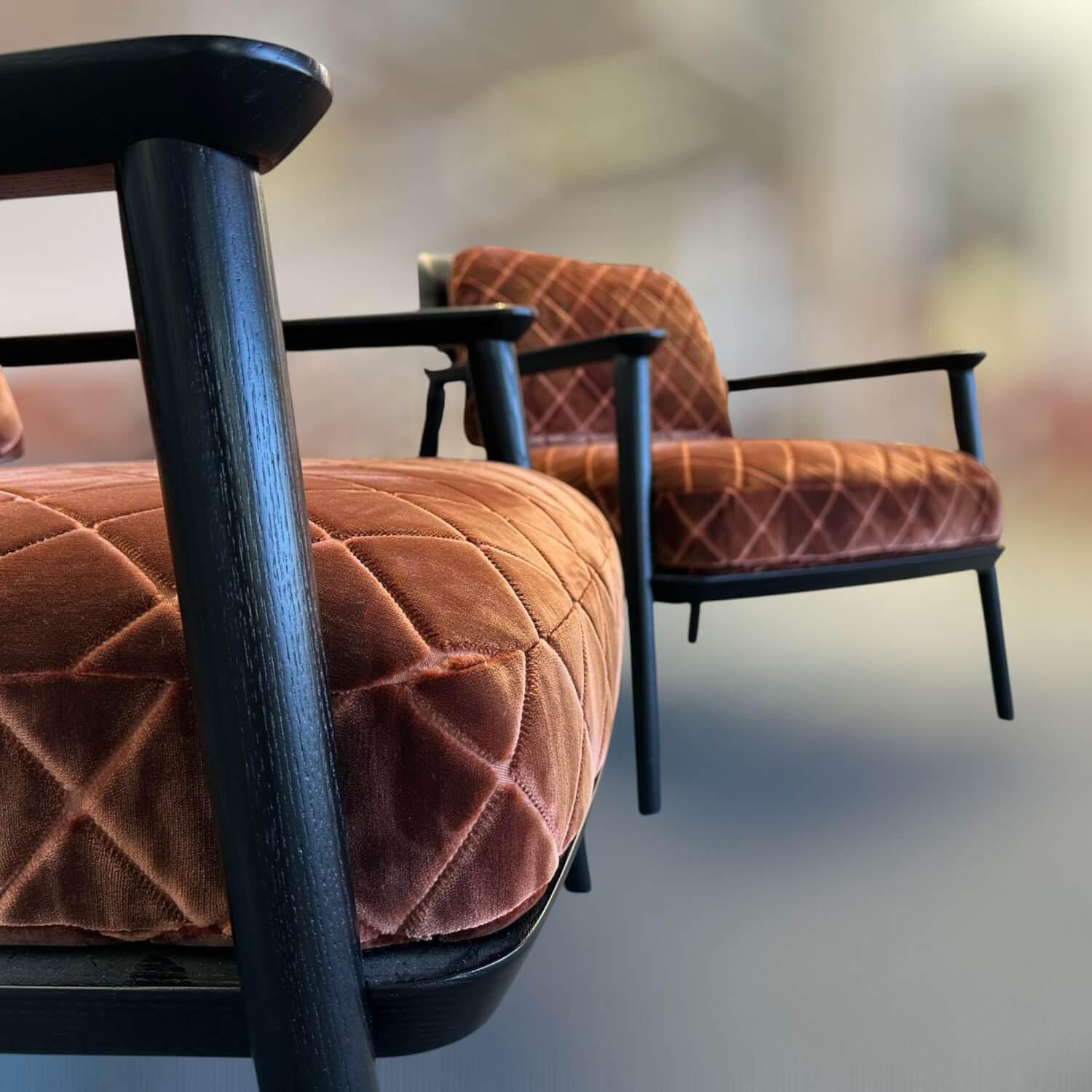 Bielefelder Werkstätten - Sessel Gatsby Stoff JAB Viscount JA3017-061 Orange Braun Füße Holz Schwarz Gebeizt - 7