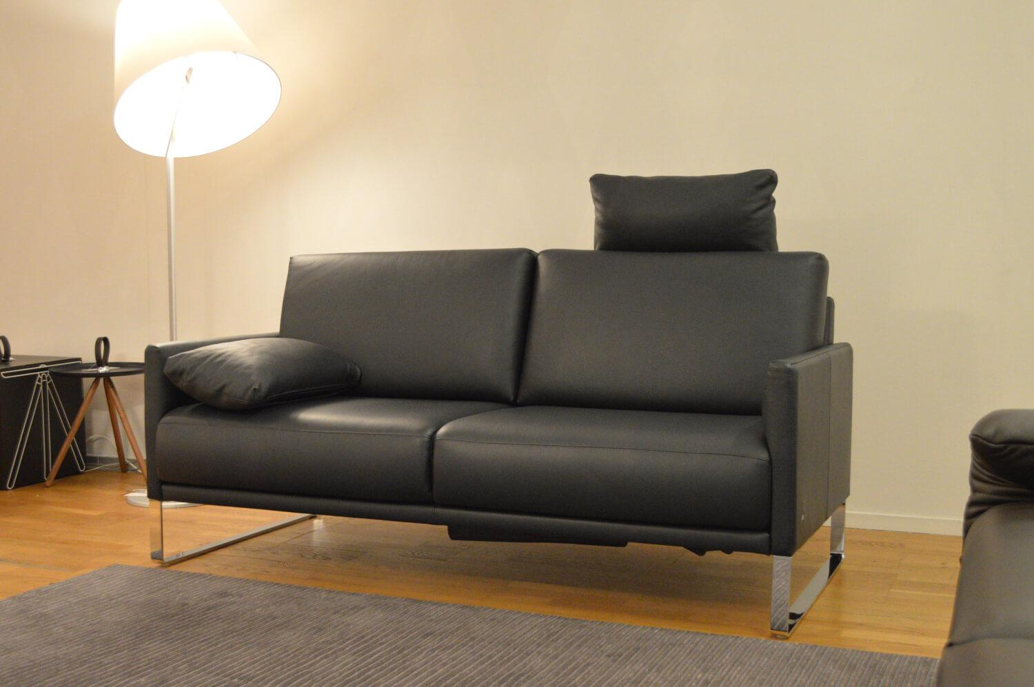 Rolf Benz - Sofa Cara SB168 Leder 38.109 Graublau Kufe Glanzchrom mit Beinauflage - 3