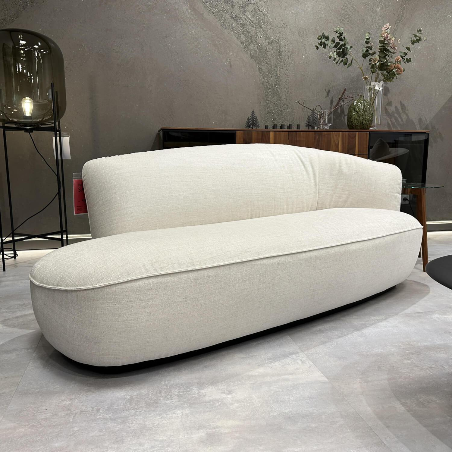 Walter Knoll - Recamiere Ishino Innen Stoff Garbo 7737 Pearl Weiß Beige Außen Leder Velvet 1482 Sand Beige Sockel Lack Schwarz - 2