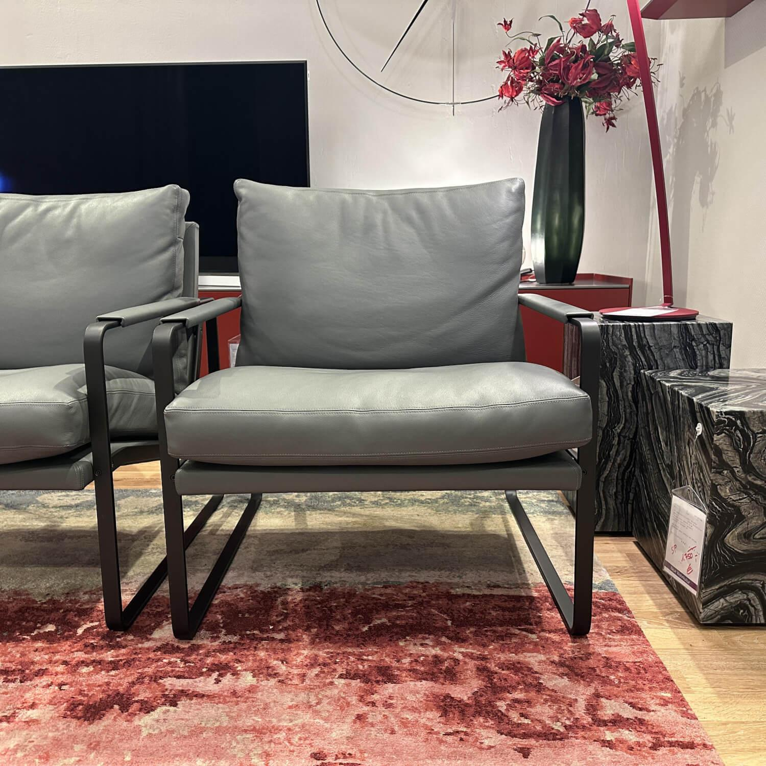 Walter Knoll - Sessel Fabricius Leder Congress Basalt Grau Gestell Metall Schwarz Pulverbeschichtet (2 Stück auf Lager) - 2