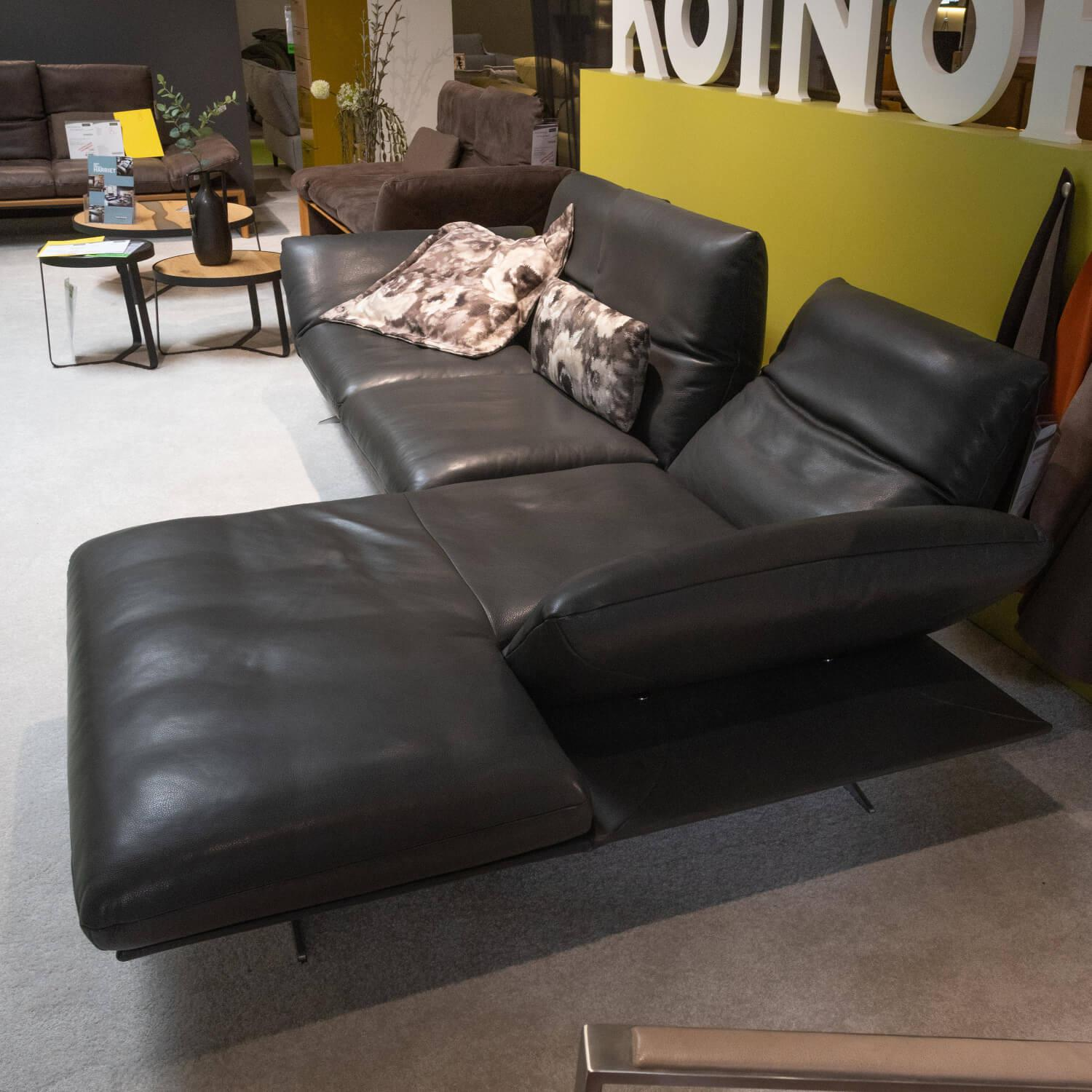 Koinor - Ecksofa Finlay Leder C Classic Pepper Schwarz Metallkufe Nickel Satiniert Mit Kissen - 2