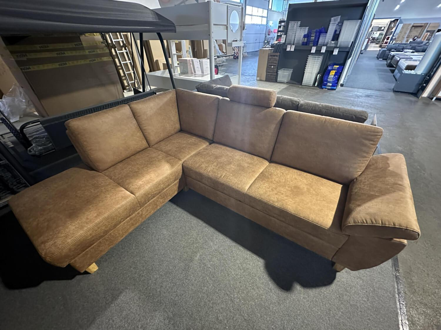 Pora - Ecksofa Florenz Bezug Leder Maniela Braun Füße Holz Mit Bettfunktion Und Bettkasten - 6
