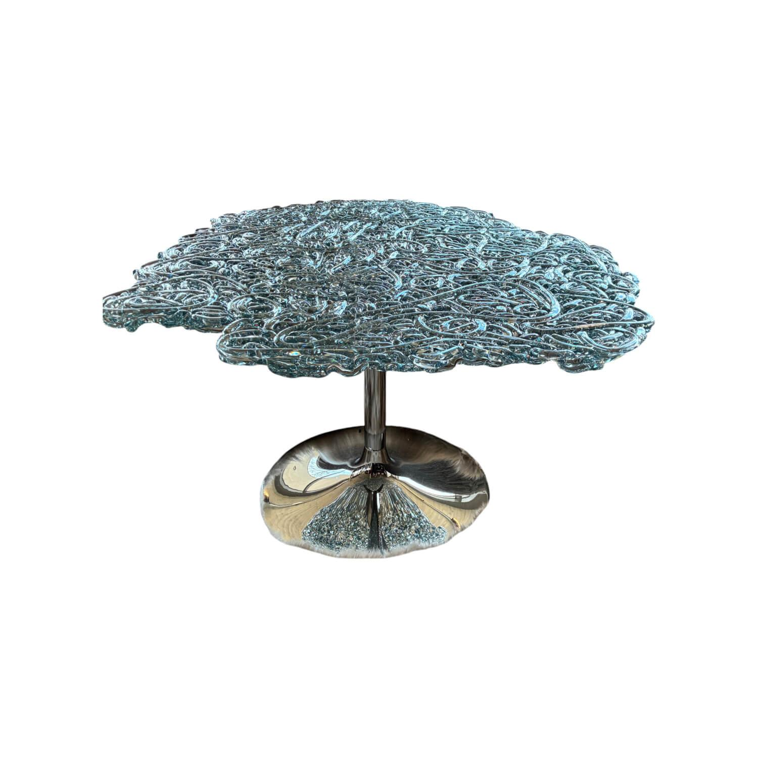 Edra - Couchtisch Diamante Platte Polycarbonat Glasgrün Sockel Metall - 1