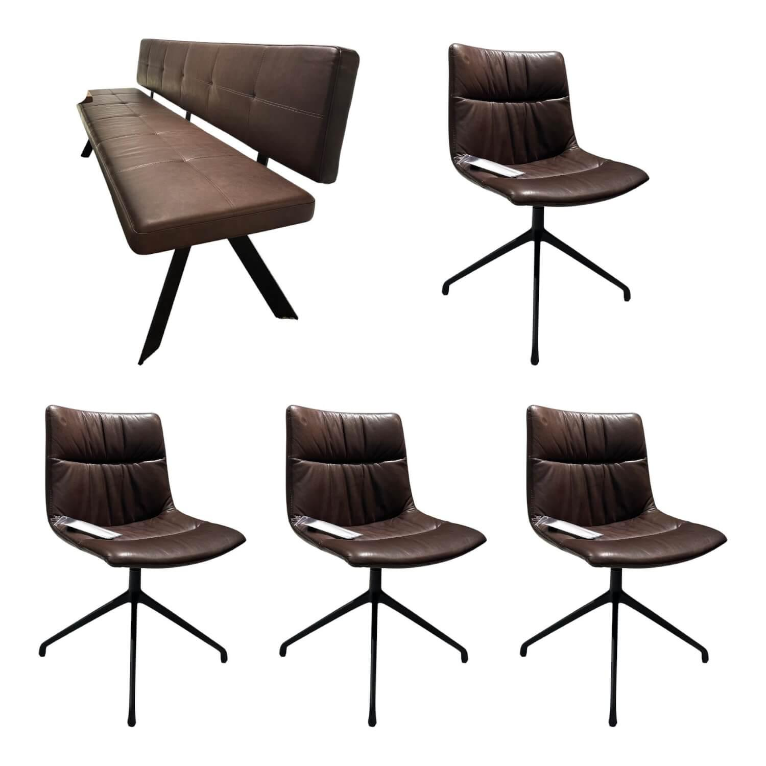 Girsberger - Sitzgruppe Stuhl Marel Und Bank Carim Leder Vitoria Ebony 2122 Dunkelbraun Braun Gestell Aluminium Schwarz - 1