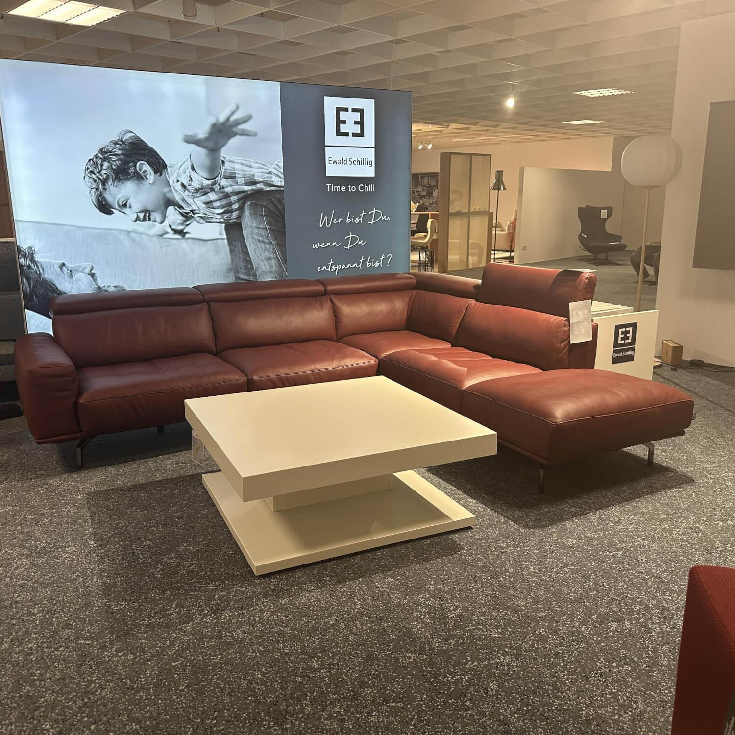 E. Schillig - Ecksofa Amante Leder L150 87 Weinrot Rot Metallfuß Schwarzchrom Mit festem Hocker - 2