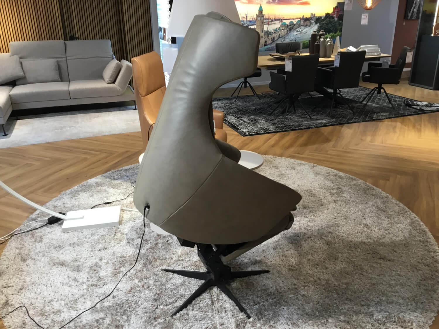 WK Wohnen - Relaxsessel WK 687 Bosso Leder Polo 1091 Braun Grau Gestell Metall Schwarz Mit Elektrischer Verstellung - 3