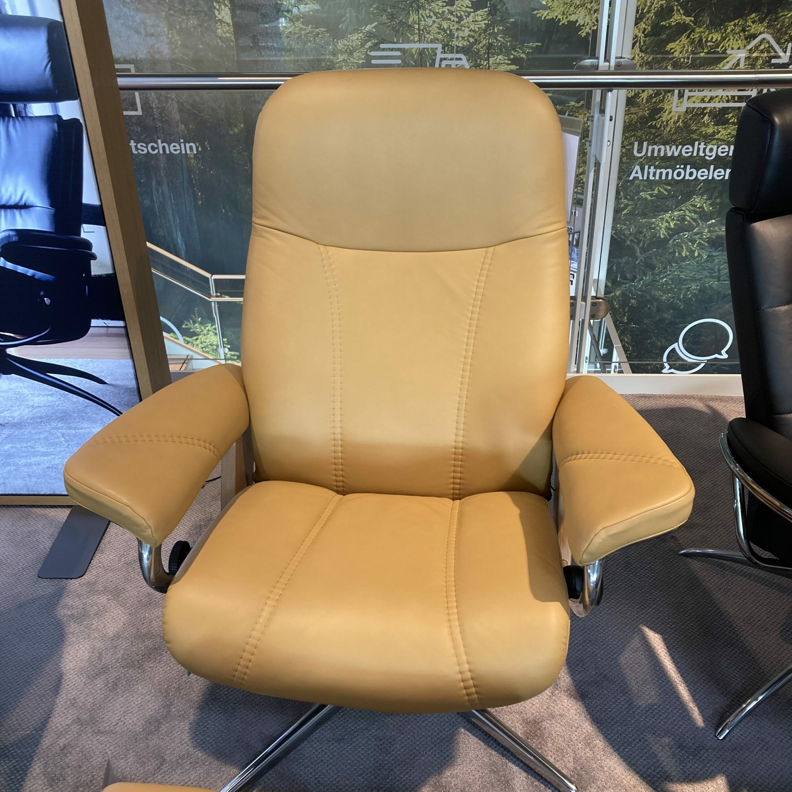 Stressless - Sessel Consul M Leder Paloma Honey Gelb Gestell Cross Aluminium Poliert Holz Eiche Mit Hocker - 5