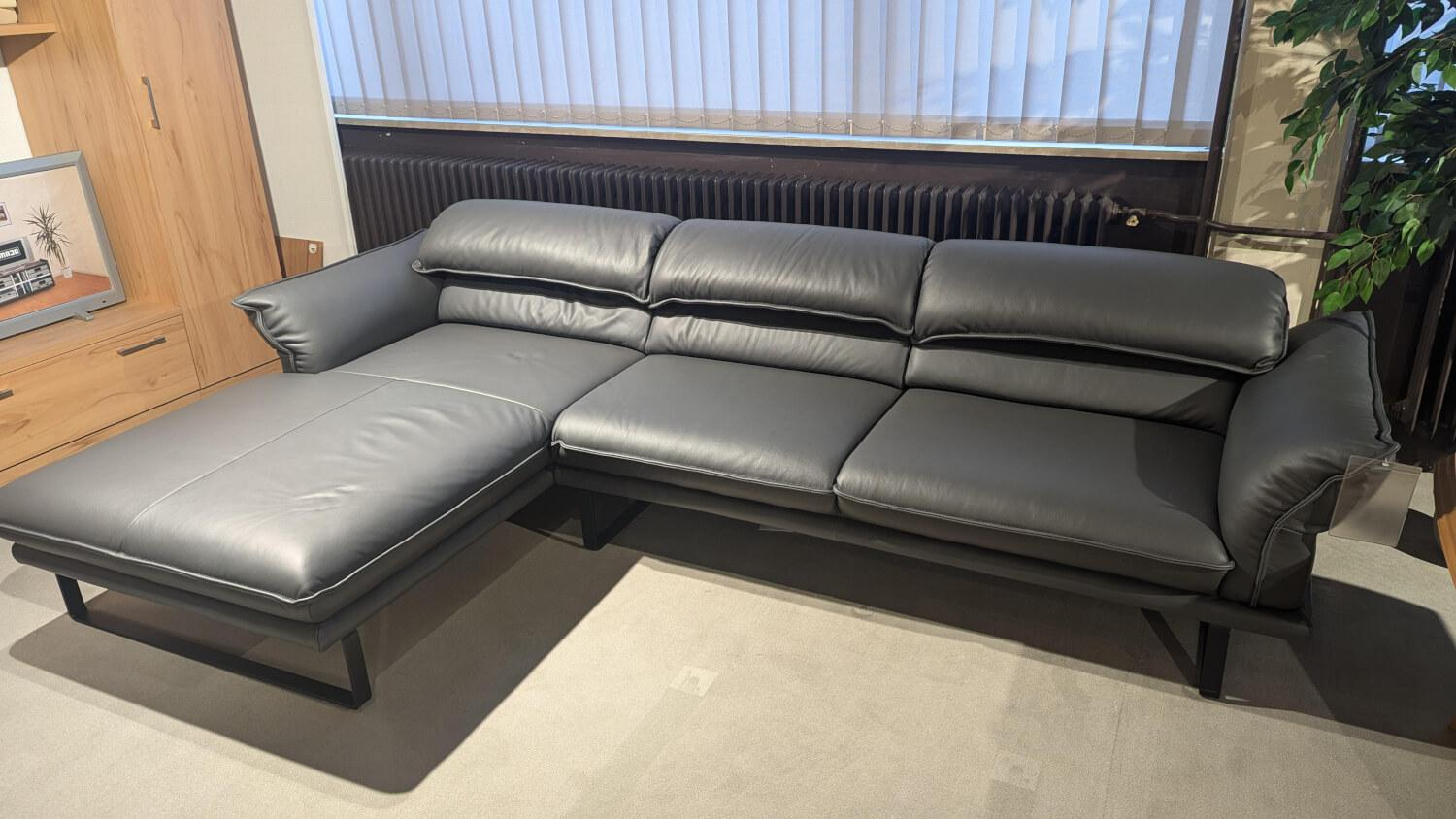 Candy - Ecksofa Peimann Leder Mercury Fango Grau Metallkufen Schwarz Matt - 5