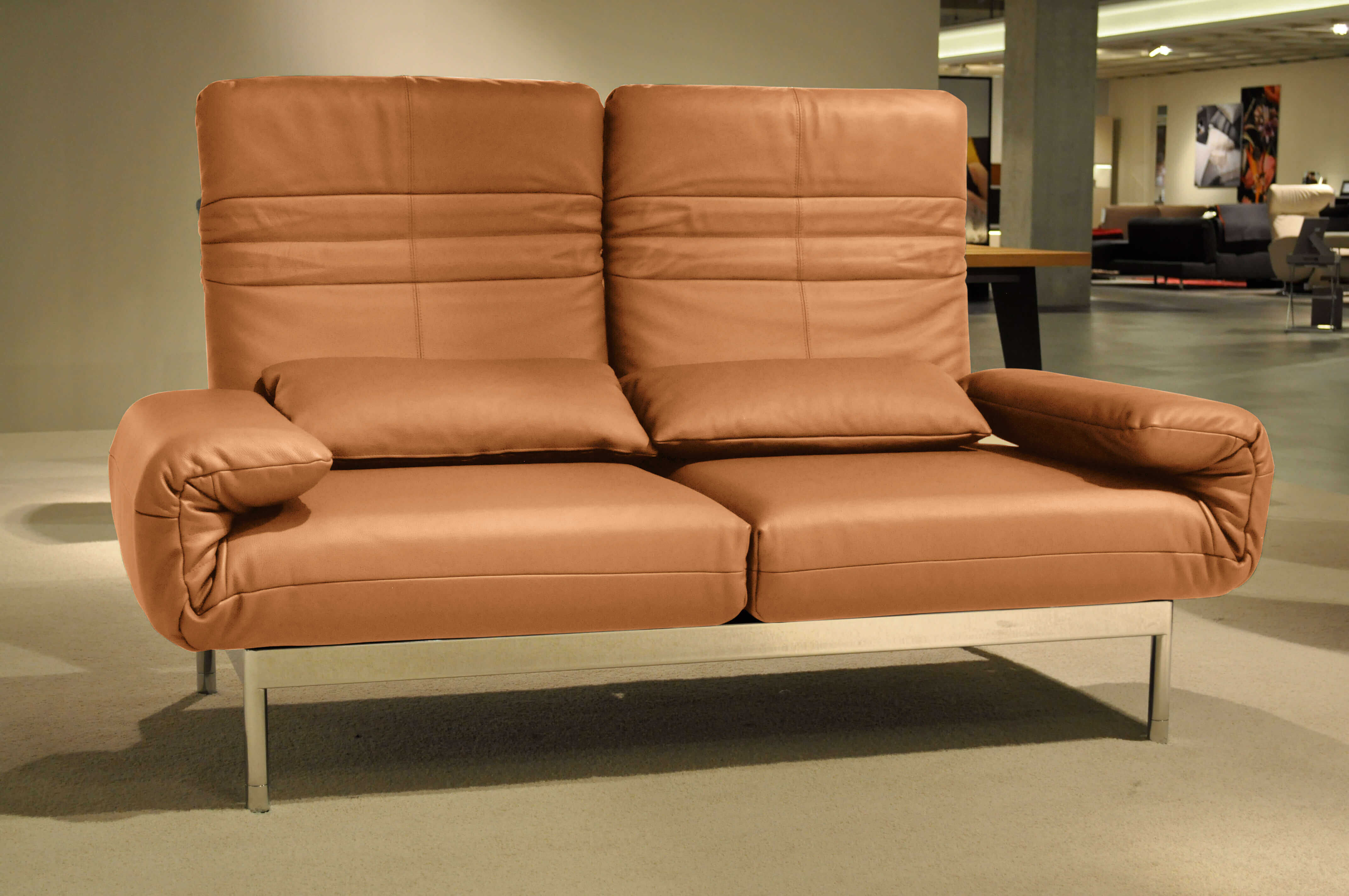 Rolf Benz - Sofa Plura Leder Orange  Liegerücken - 3