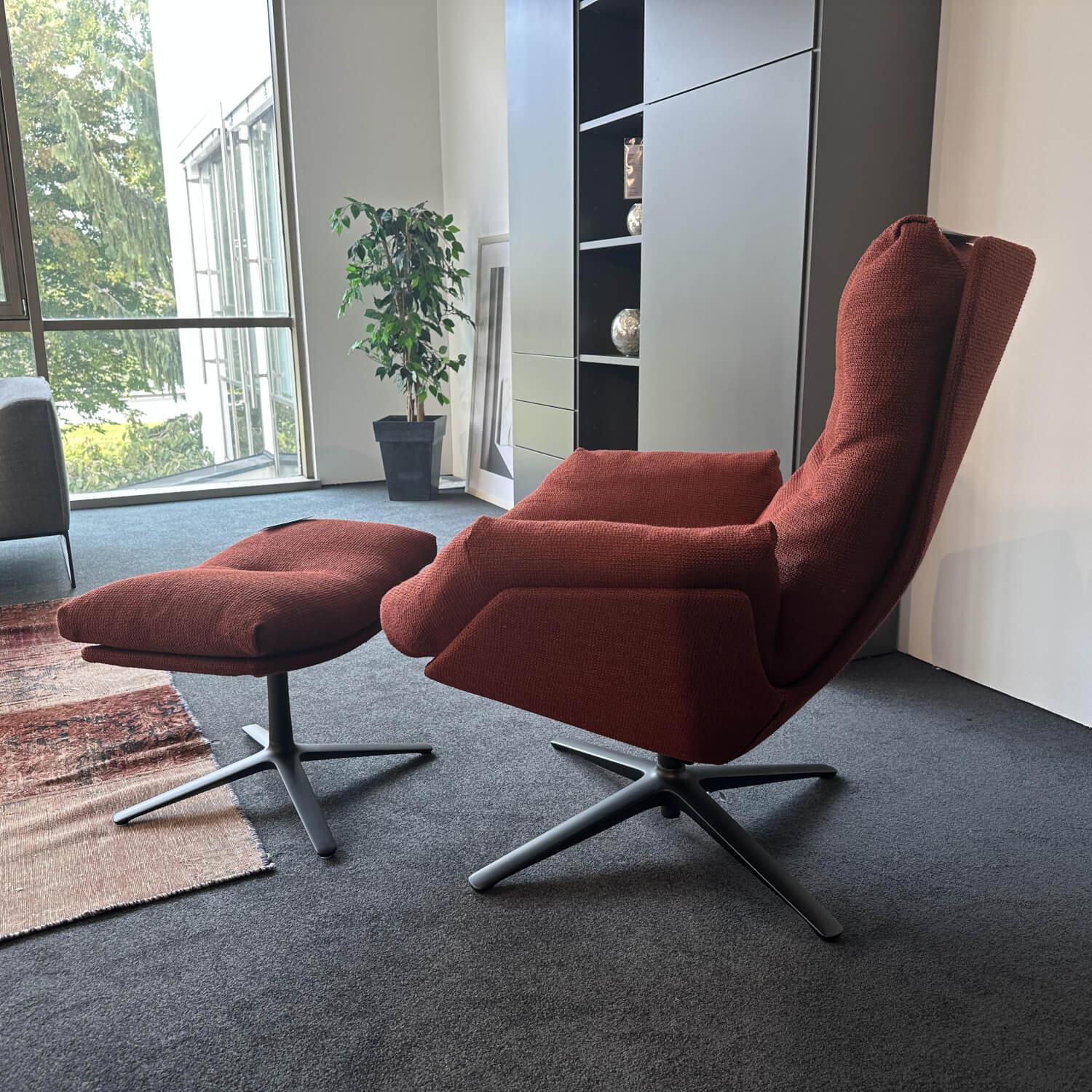 COR - Drehsessel Cordia Lounge Stoff 80 8189 Rostrot Rot Fußkreuzgestell Lack F05 Schwarz Inklusive Hocker - 3
