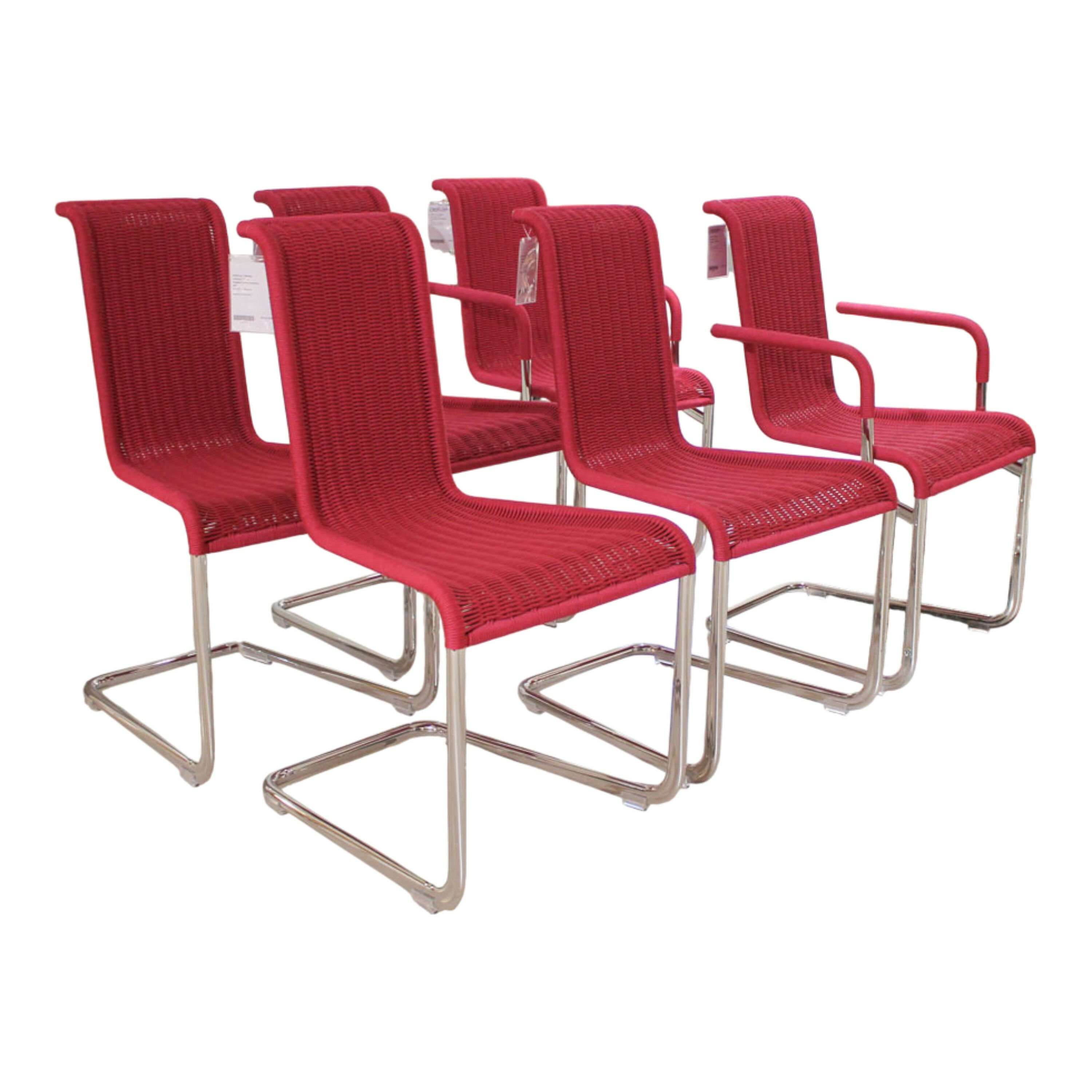 Tecta - 6er-Set Kragstuhl B20 D21 Magenta Gestell Chrom - 1