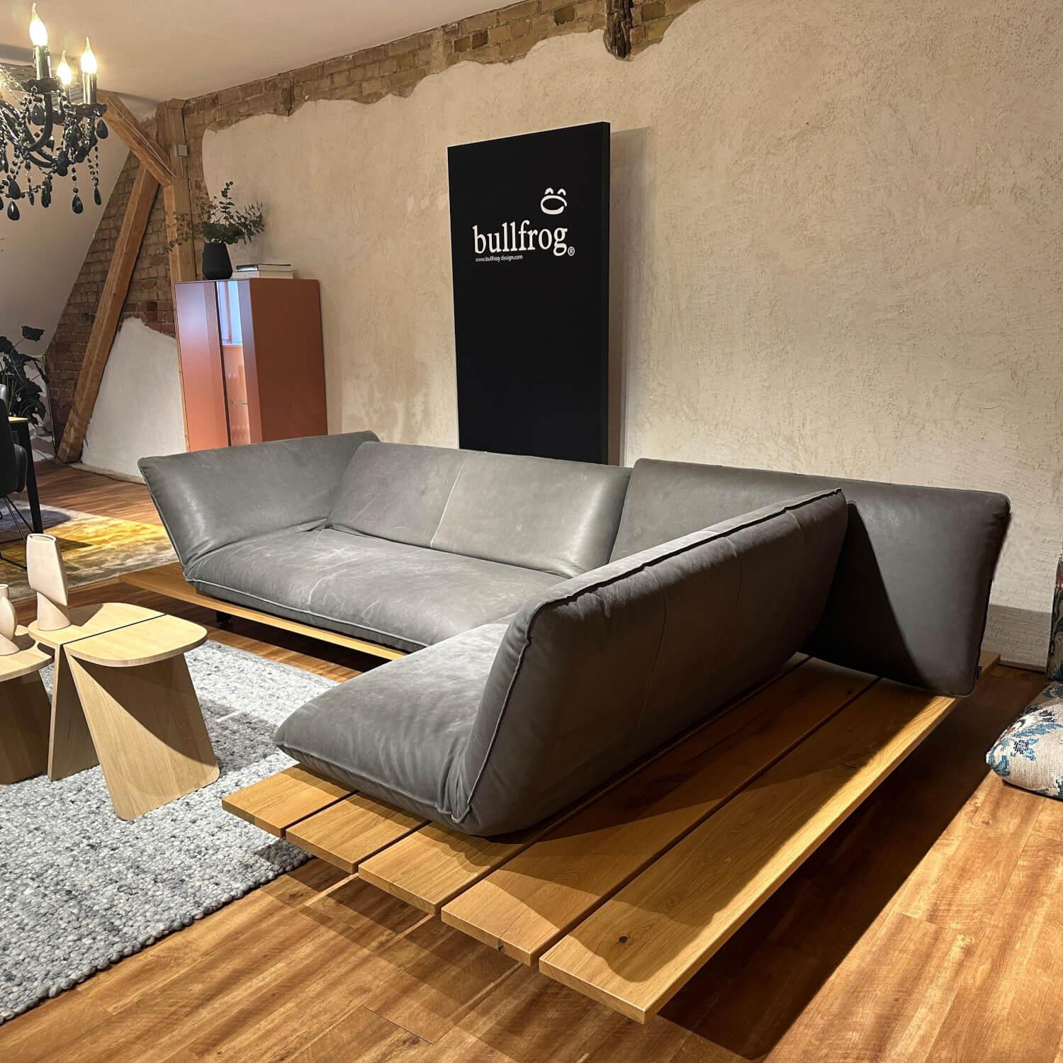 Bullfrog - Ecksofa Leder Oasis Elefant 2100 63 Grau Plateau Wildeiche Massiv Geölt Metallfuß Schwarz Lackiert - 3