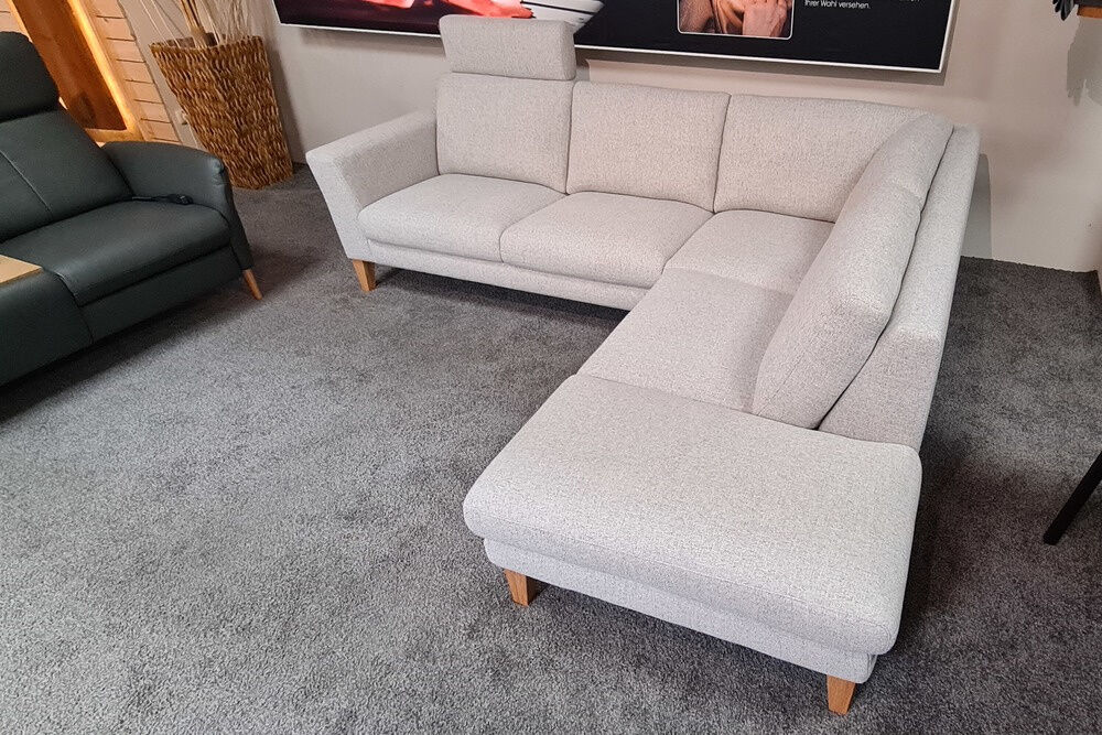 Natura - Ecksofa Princeton Stoff Oasis 196 Shell Grau Eiche Geölt mit Kopfstütze - 6