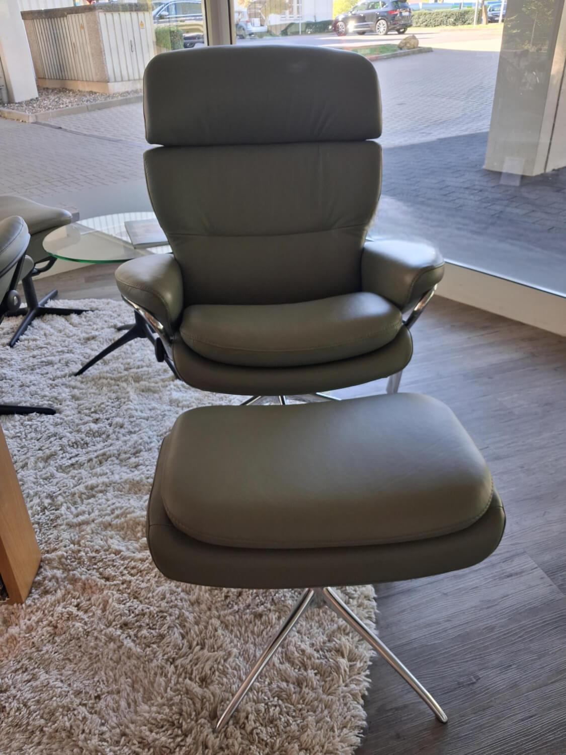 Stressless - Sessel Rome M Leder Paloma Shadow Green Grün Grau Gestell Star Aluminium Inklusive Hocker - 3