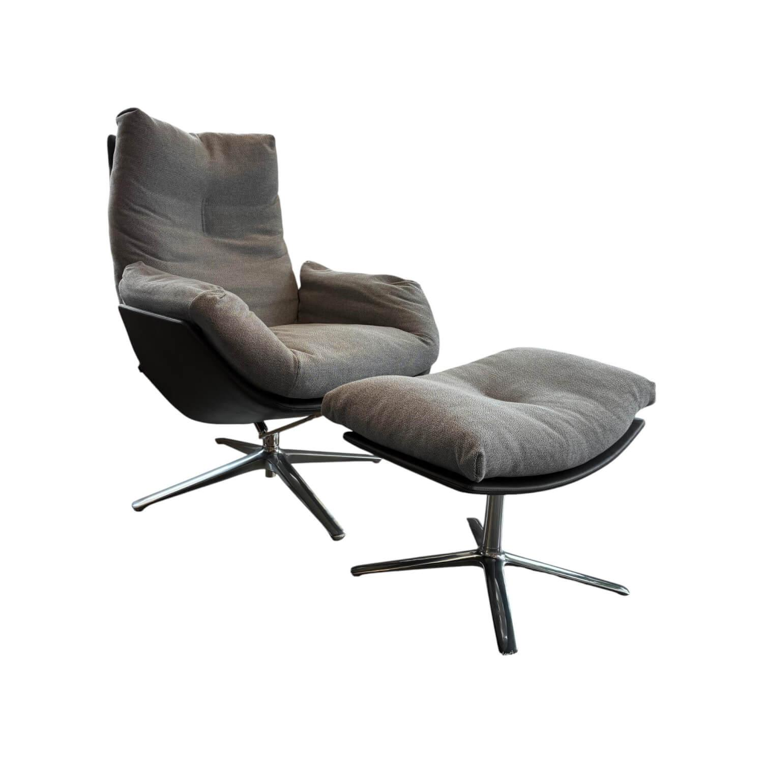 COR - Lounge Sessel Cordia Stoff 9129 Stahl Grau Schale Leder 171 Anthrazit Gestell Aluminium Poliert Inklusive Hocker - 1