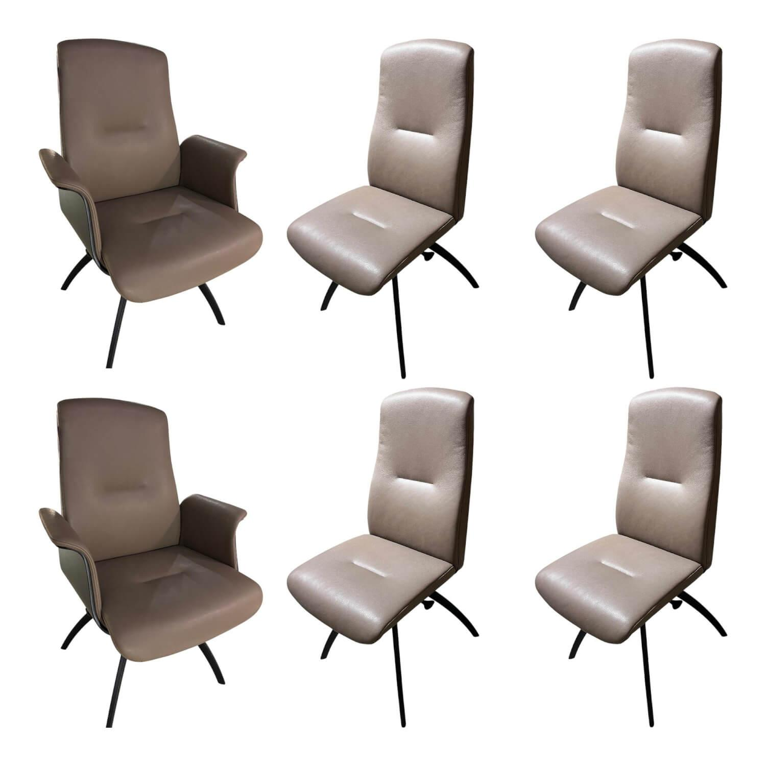 Conform - 6er Set Stuhl Freetime Leder Sorrento 2554 64 Taupe Beige Grau Drehgestell Aluminium Schwarz Lackiert - 1
