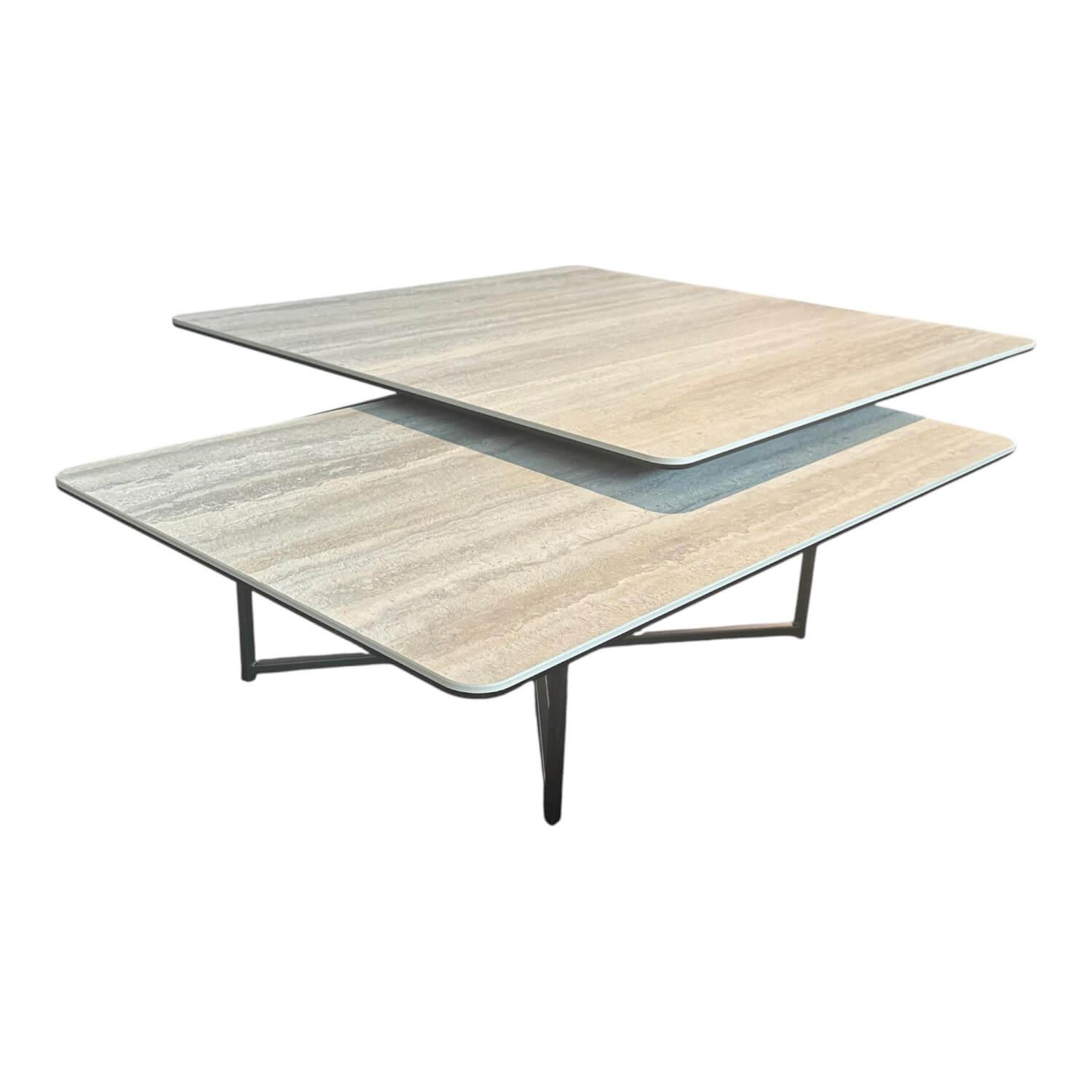 Contur - Couchtisch Cena C Platte Keramik Tarvertino Geädert Matt Grau Gestell Lack Manganese 2525 Grau Mit Schwenkbarer Platte - 1