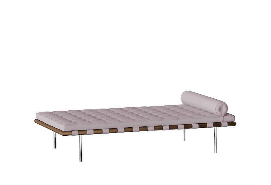 Knoll International - Liege Daybed Barcelona Leder Espania Fargo Weiß Gestell Esche Nussbaum Gebeizt Füße Stahl Poliert - 1