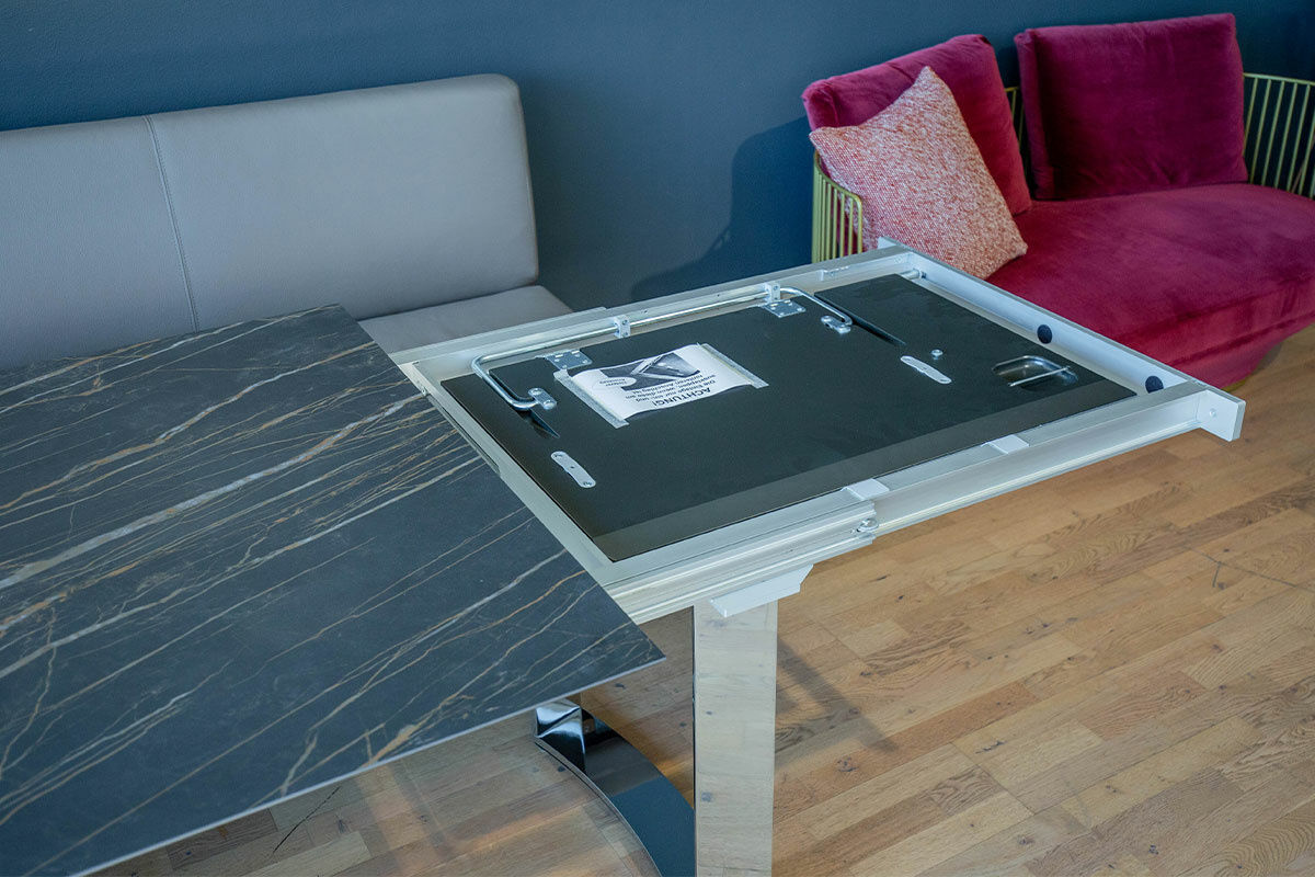 Bacher - Esstisch Mirado Tischplatte Keramik Matt Rock Anthrazit Gestell Chrom Hochglanz Ausziehbar - 2