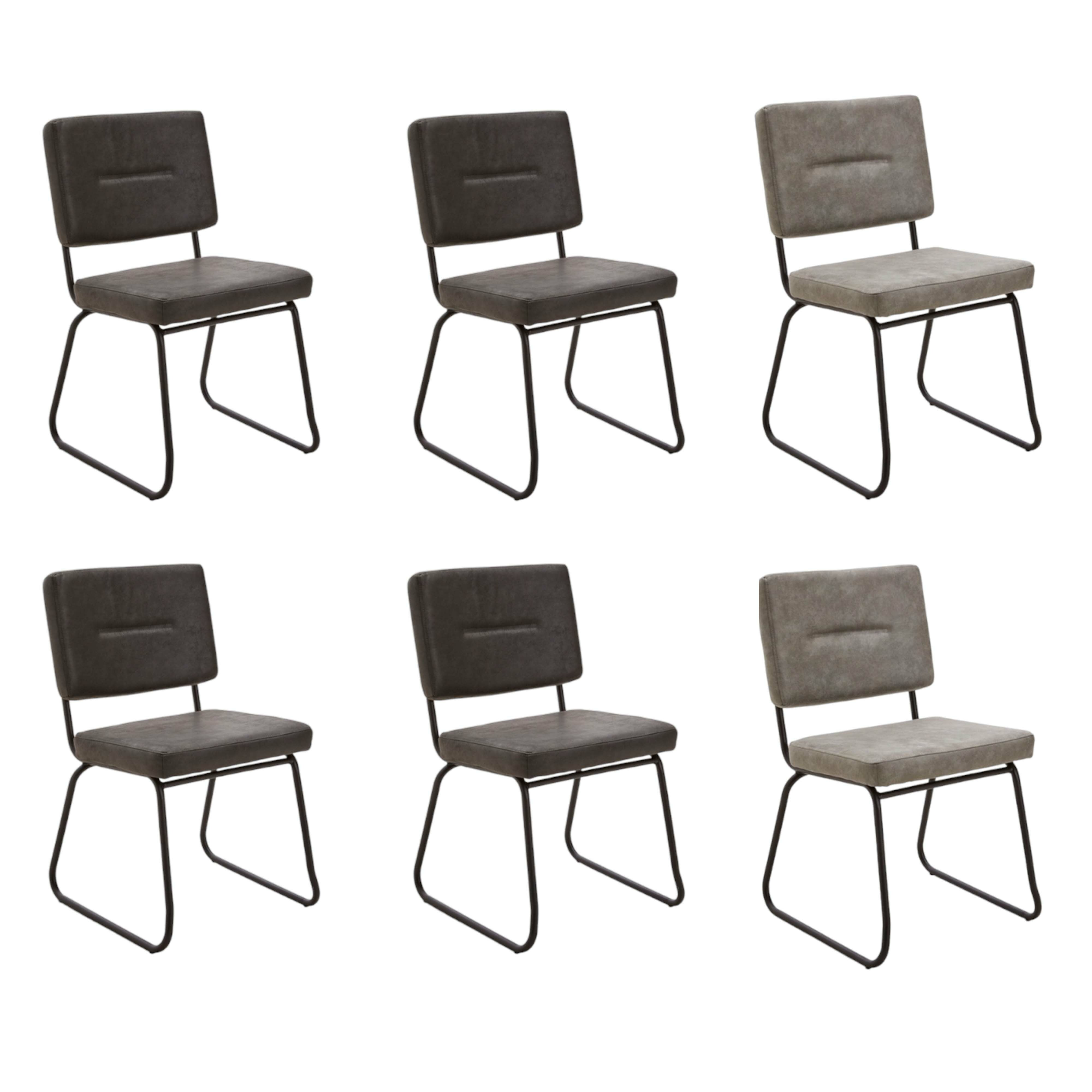 6er-Set Stuhl Typ 20 Passeno Wesley Stoff Grau Füße Metall Schwarz