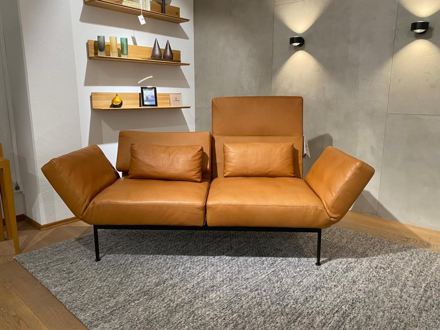 Brühl - Sofa Zweisitzer Roro Soft Medium Leder 570 Pearl Cognac Braun Gestell Schwarz - 3