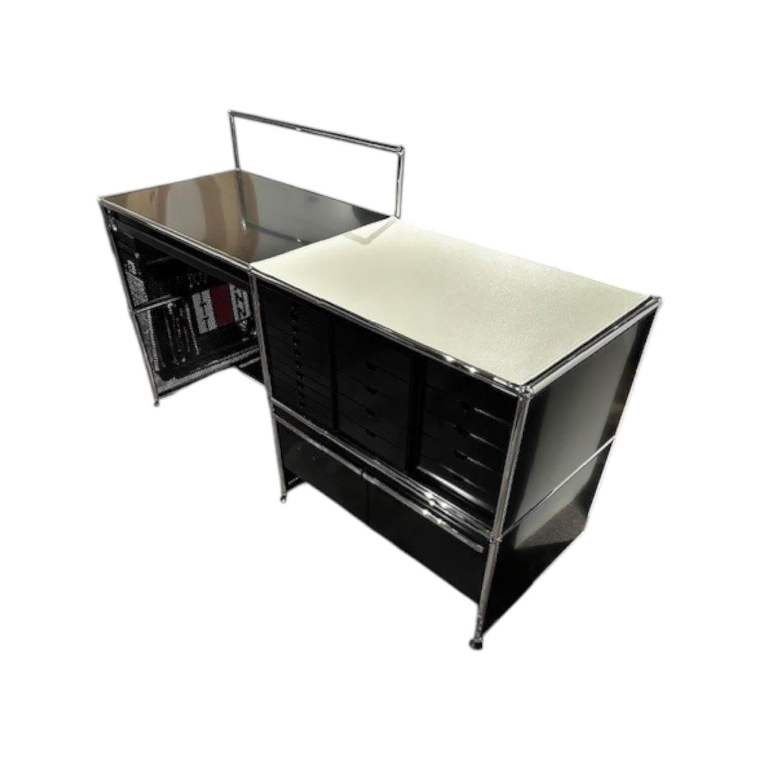 USM Haller - Schreibtisch Graphitschwarz Mit Sitzbank Und INOS Kastensystem - 1