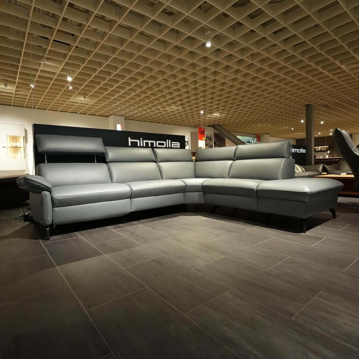 himolla - Ecksofa 1267 Leder 24 Longlife Sea Wallfree Grau Füße Schwarz Mit Elektrischer Relaxfunktion Und Kissen - 5