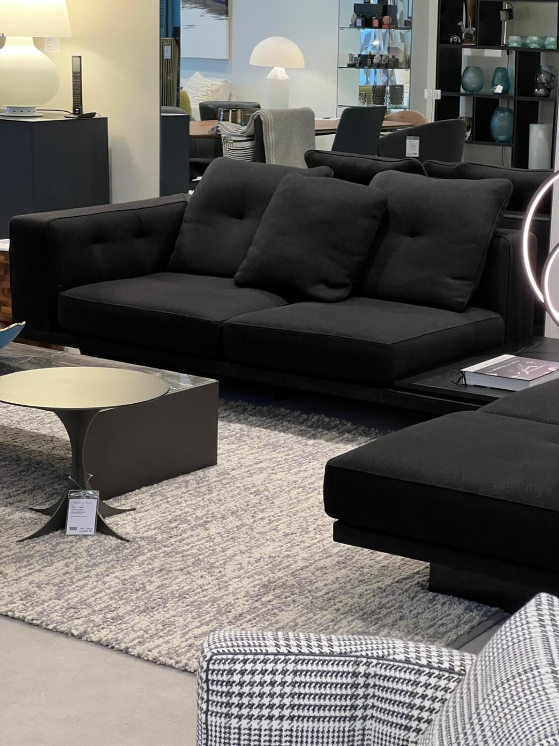 Minotti - Wohnlandschaft Dylan Stoff Ginza Col. 09 Nero Schwarz Basis Leder Nabuk Kufen Zinnfarbig - 2