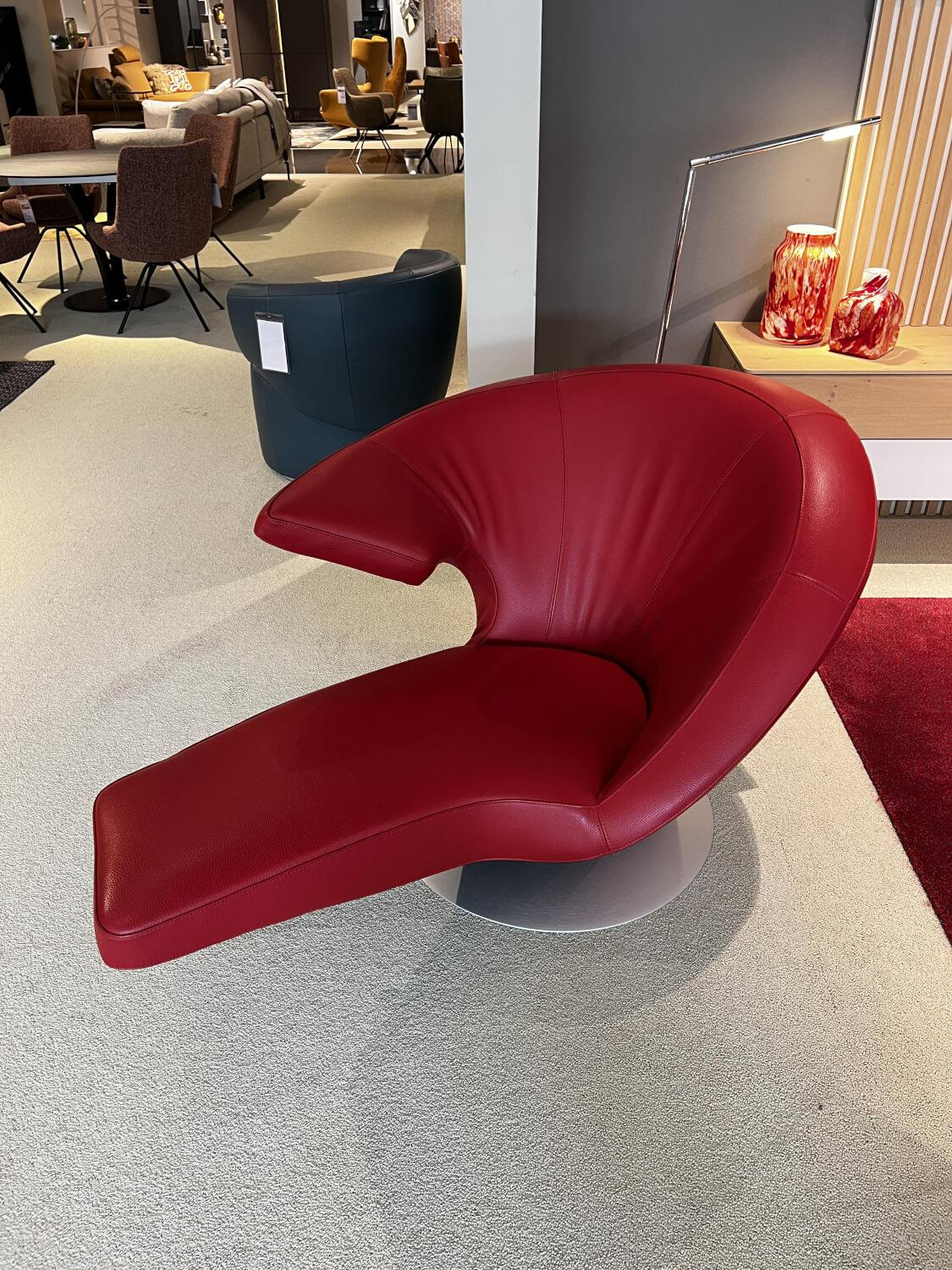 Leolux - Drehsessel Parabolica Leder 51877 Senso 1077 Ferrari Rot Tellerfuß Aluminium Gebürstet - 6