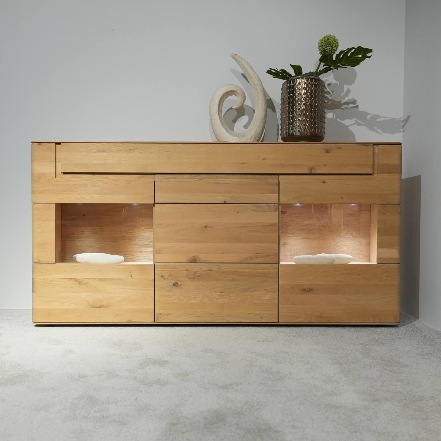 Decker - Wonwand Lavaro Wildeiche Bianco Massiv Geölt Mit Sideboard Und Beleuchtung Ohne Fernseher - 16