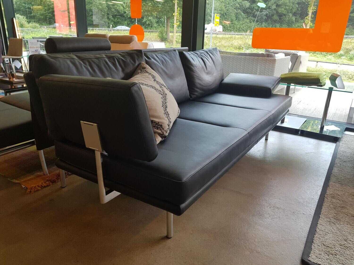Sofa Living Platform Leder Schwarz mit Funktionsarmlehnen