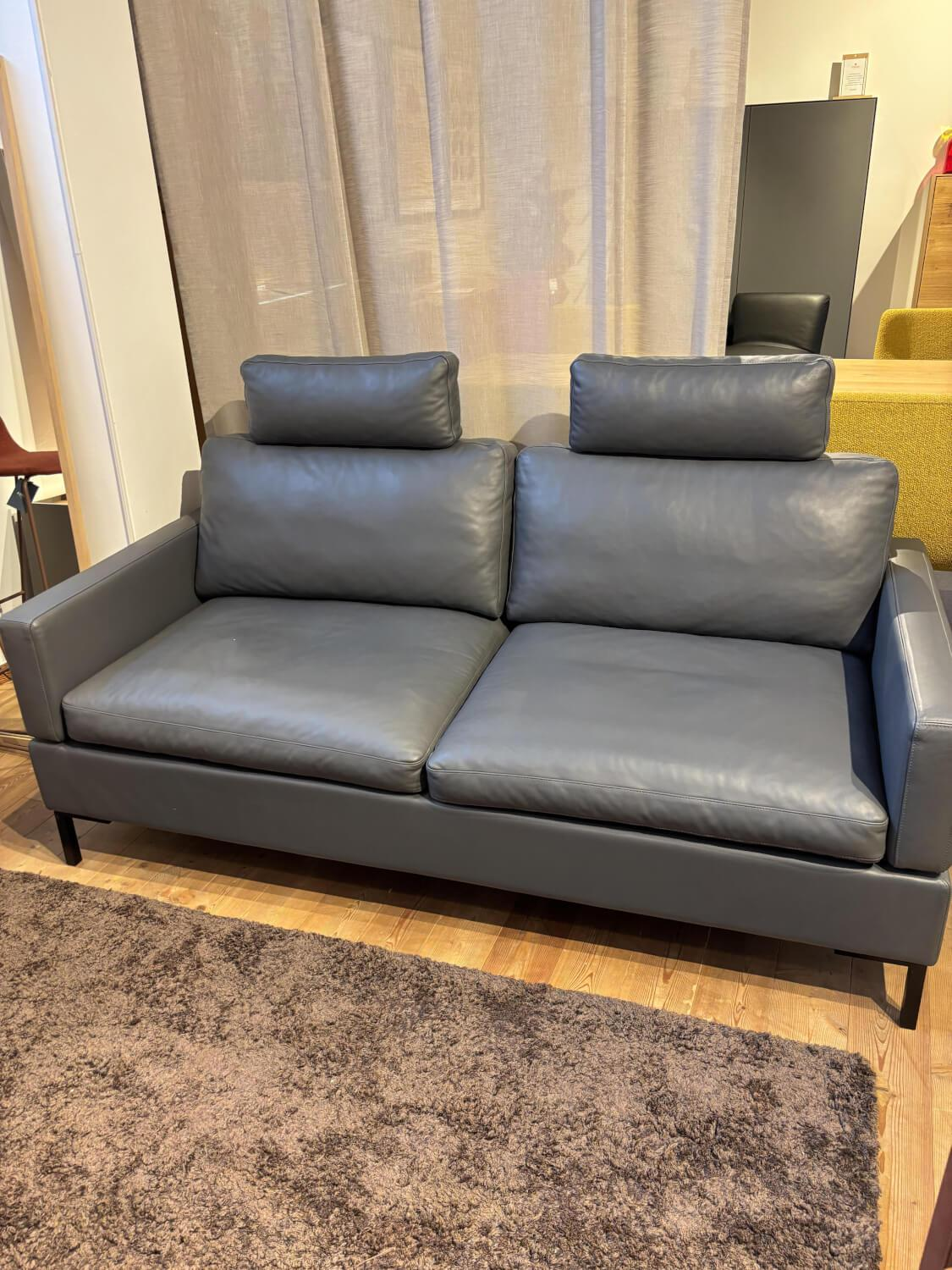 Brühl - Sofa Alba 2,5-Sitzer Leder Lama 95 Grau Winkelfuß Schwarz mit 2 Kissen - 6