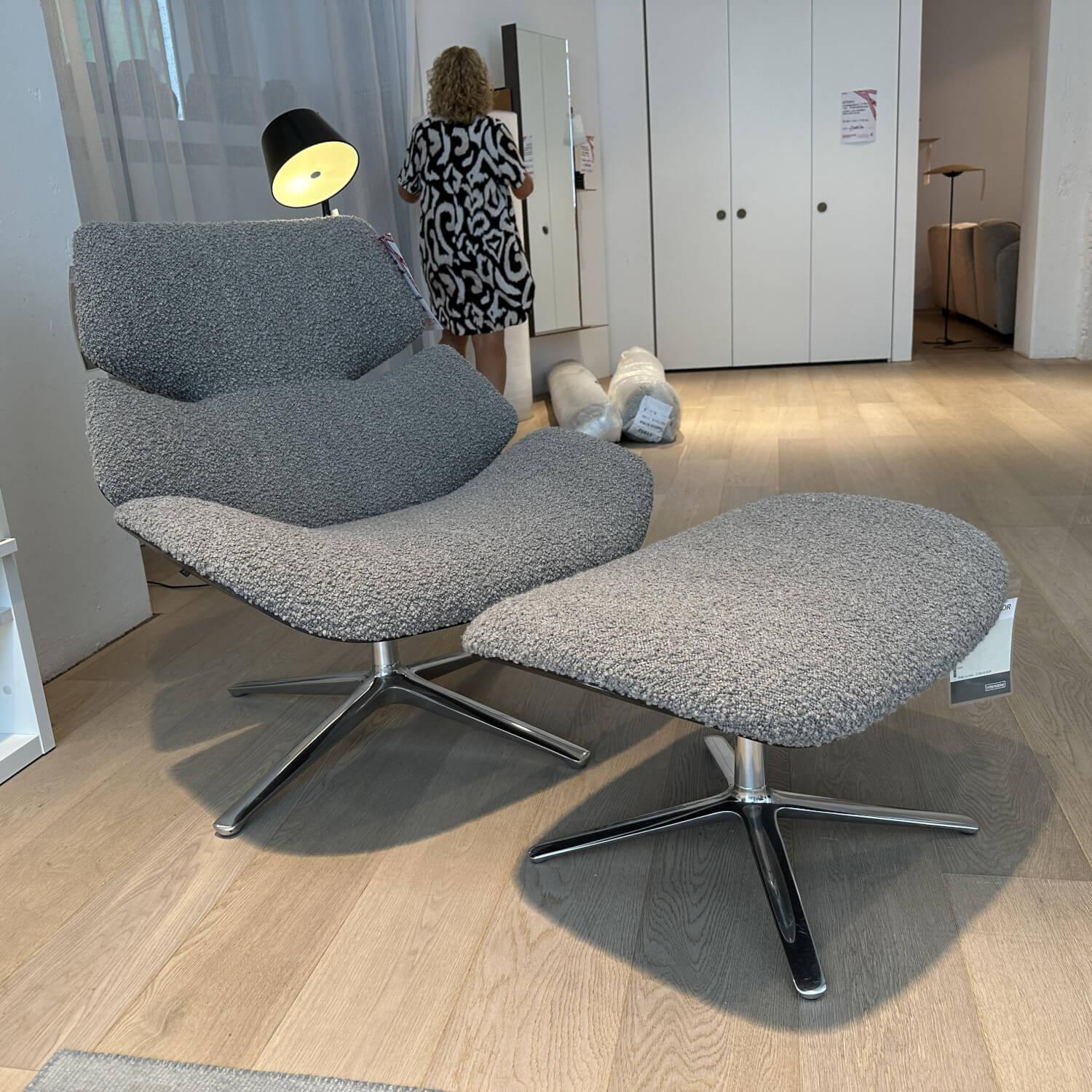 COR - Drehsessel Shrimp Mit Hocker Stoff 14002 Hellgrau Holzschale Eiche Braun D73 - 8