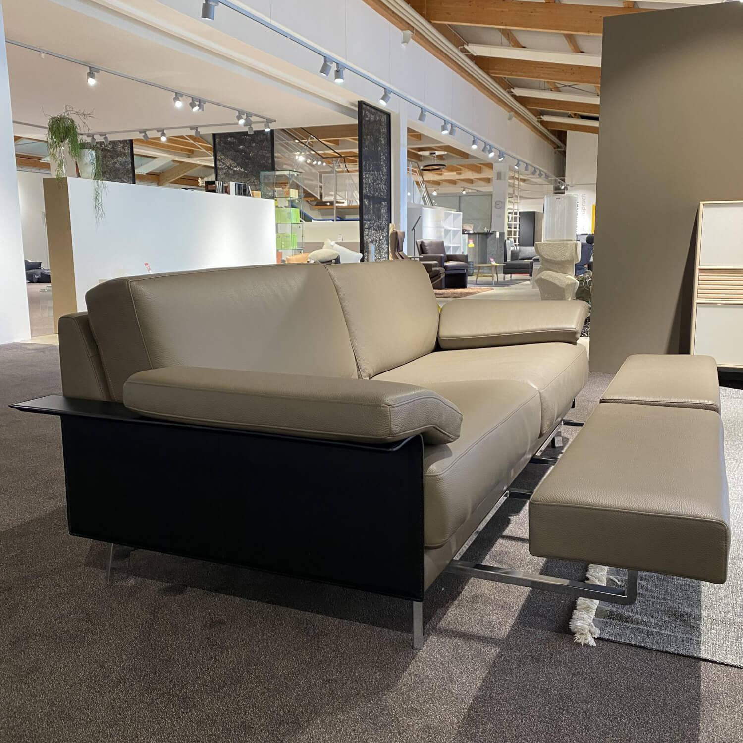 Erpo - Sofa Avantgarde 500 Leder 43 560 Fango Grau Beige Kernlederarmlehnen Schwarz Gestell Verchromt Hochglanz - 3
