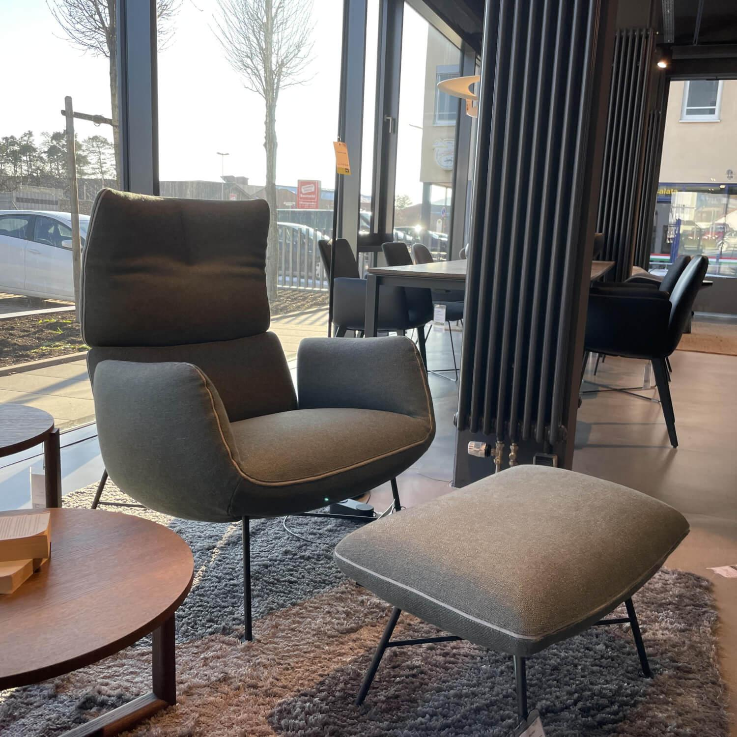 COR - Loungesessel Mit Hocker Jalis Stoffbezug Schilfgrün Drahtgestell Schwarz - 5
