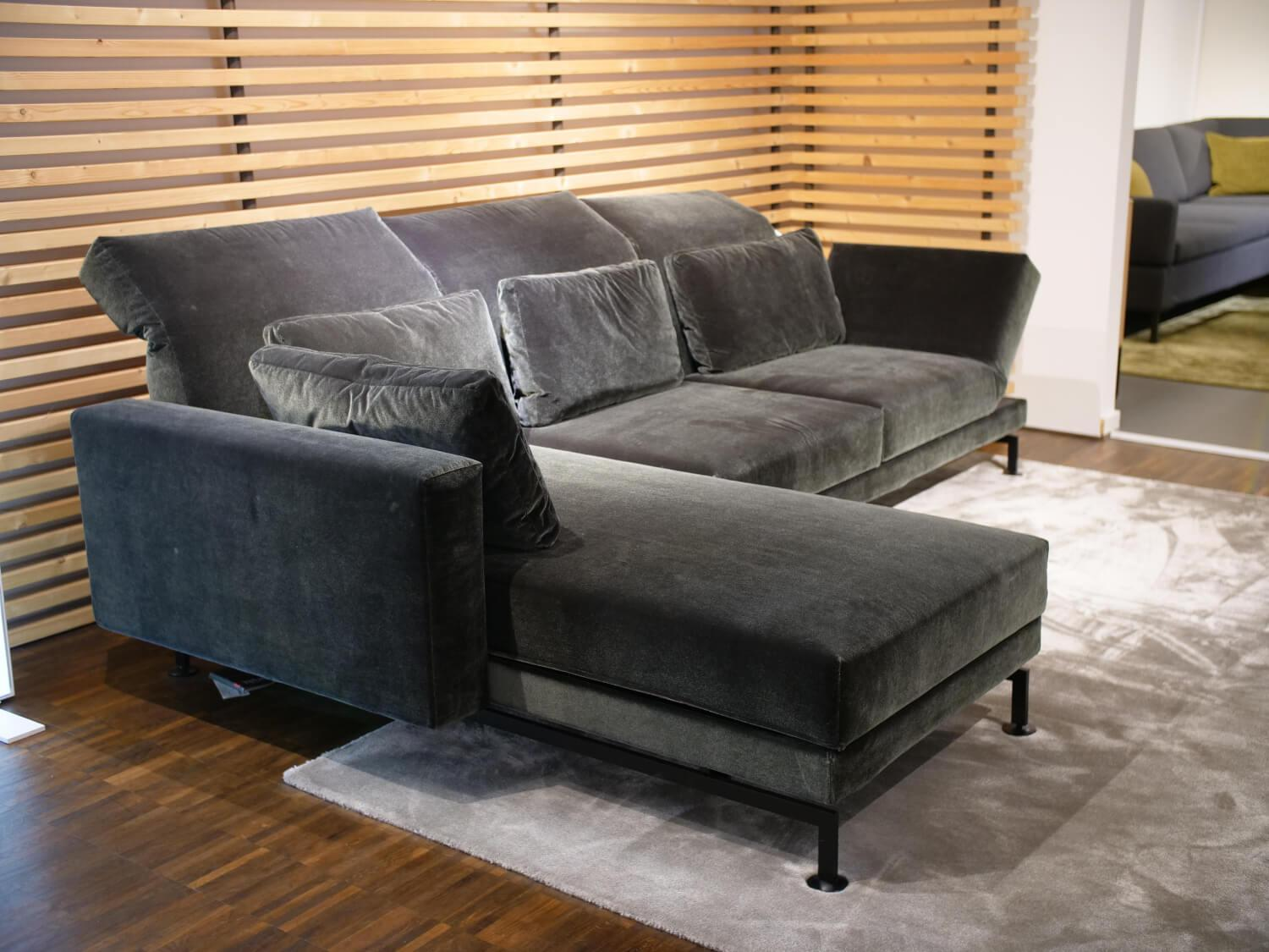 Brühl - Ecksofa Moule Medium Stoff 4473 98 Grau Ablage Leder Lama Grau Gestell Schwarz - 5