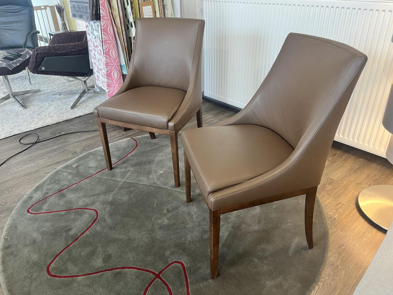 Bielefelder Werkstätten - 2er-Set Stuhl Leona Leder Prestige F53 Hellbraun Braun Gestell Holz Eiche Nussbaumfarbig - 4