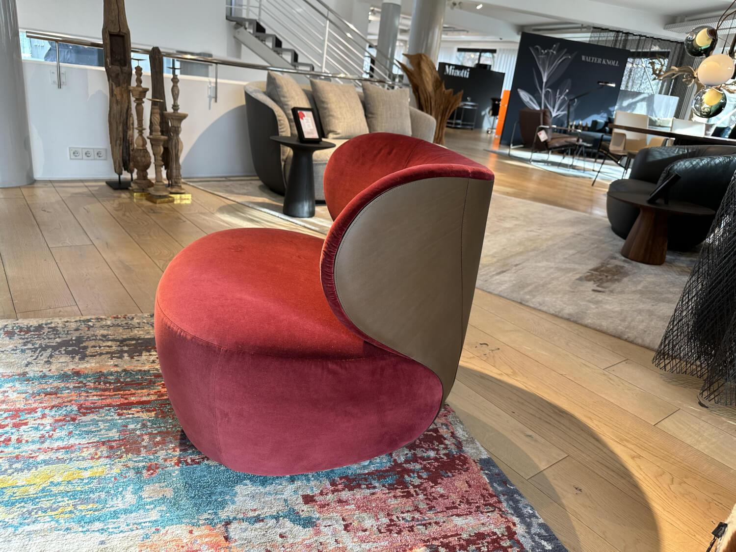 Walter Knoll - Drehsessel Bao Stoff Harald 2 Samt 582 Red Grape Rot Außen Saddle Khaki Braun Teller Matt Pulverbeschichtet Schwarz - 4